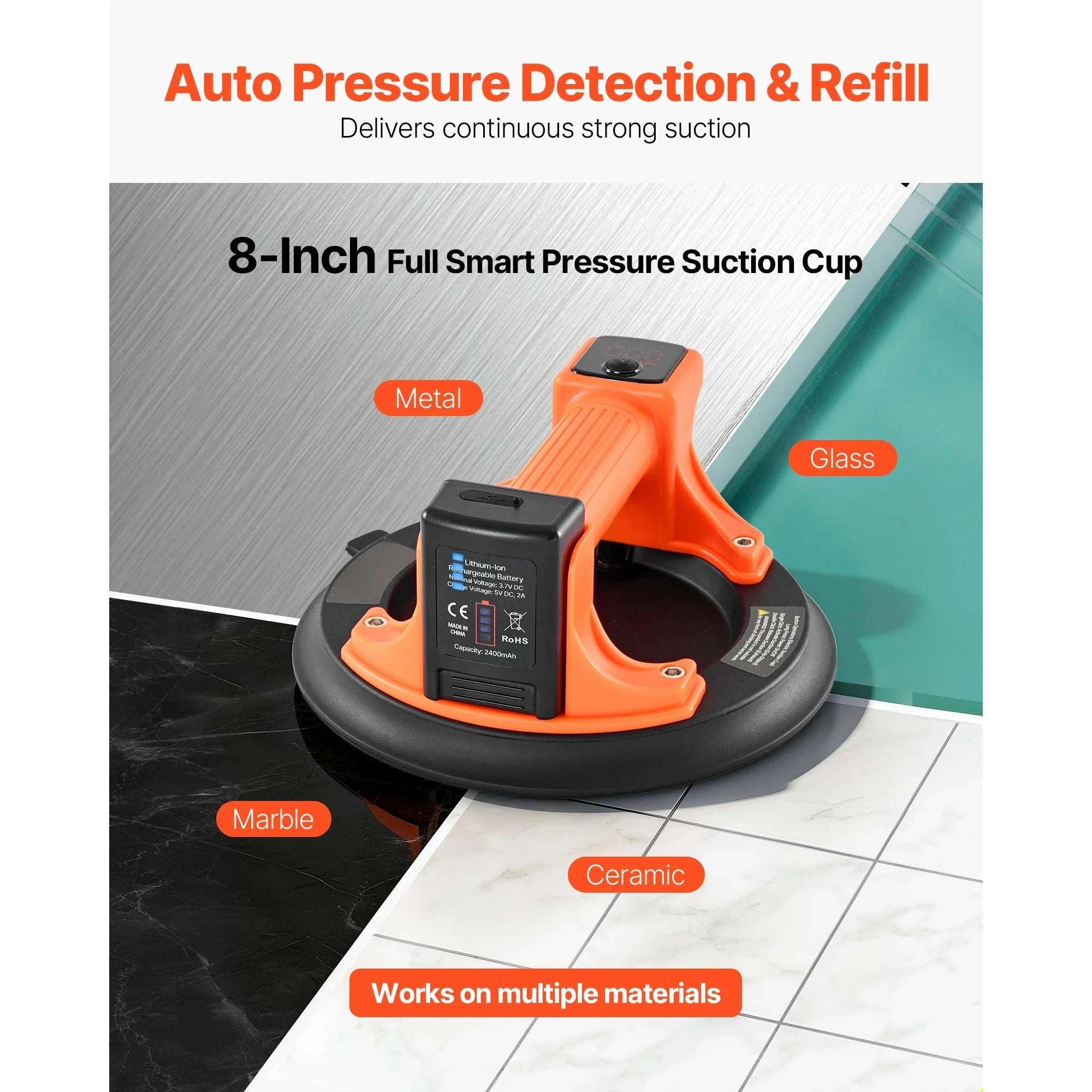 8-Inch Electric Vacuum Suction Cup Lifter 440lb with Display-440lbs / United States