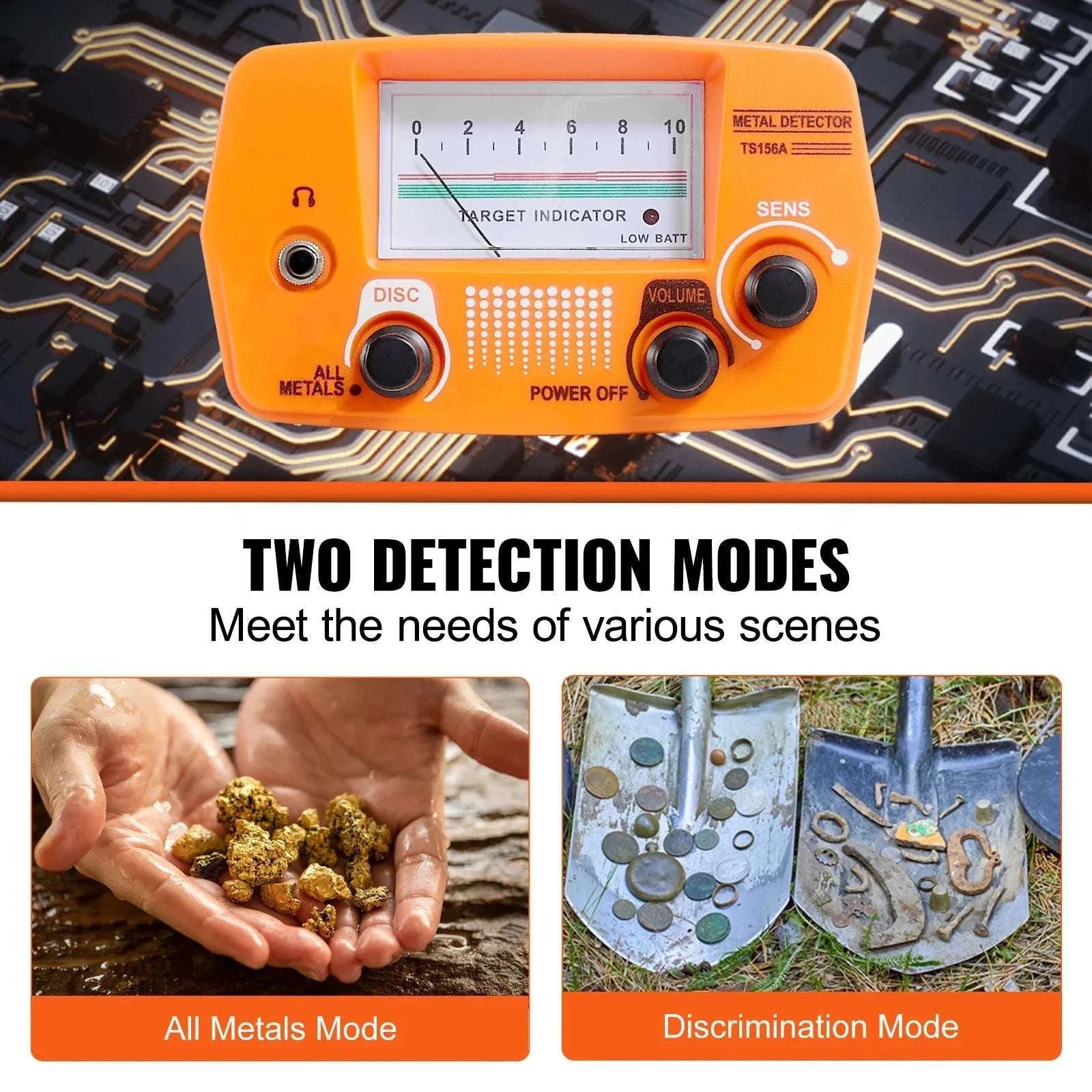 8-Inch Waterproof Metal Detector with Adjustable Shaft for Adults-Orange / CZECH REPUBLIC