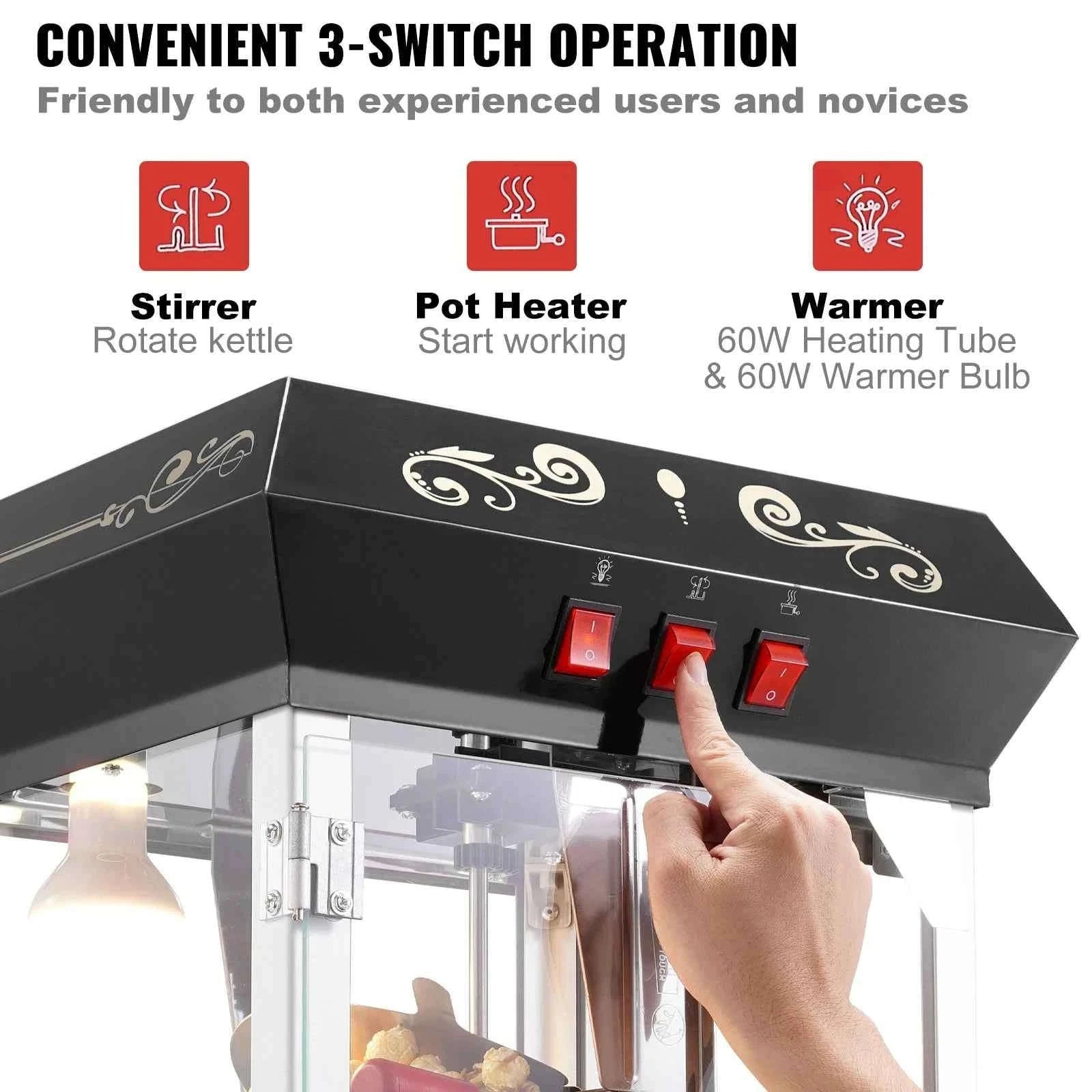 8 Oz Countertop Popcorn Maker Machine-Black / CZECH REPUBLIC