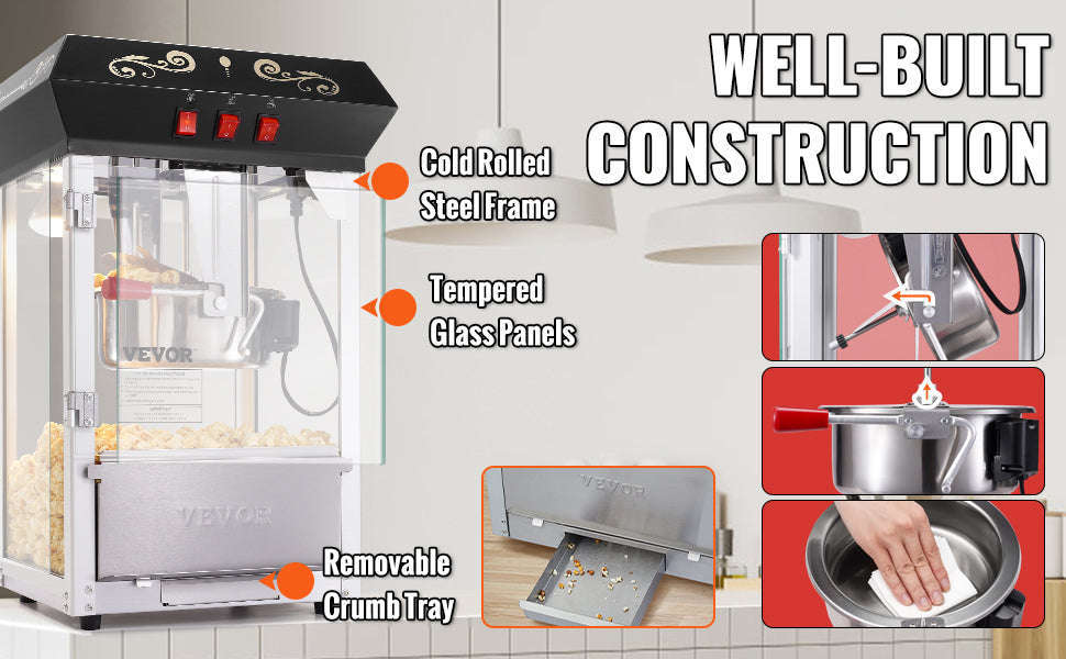 8 Oz Countertop Popcorn Maker Machine-Black / CZECH REPUBLIC