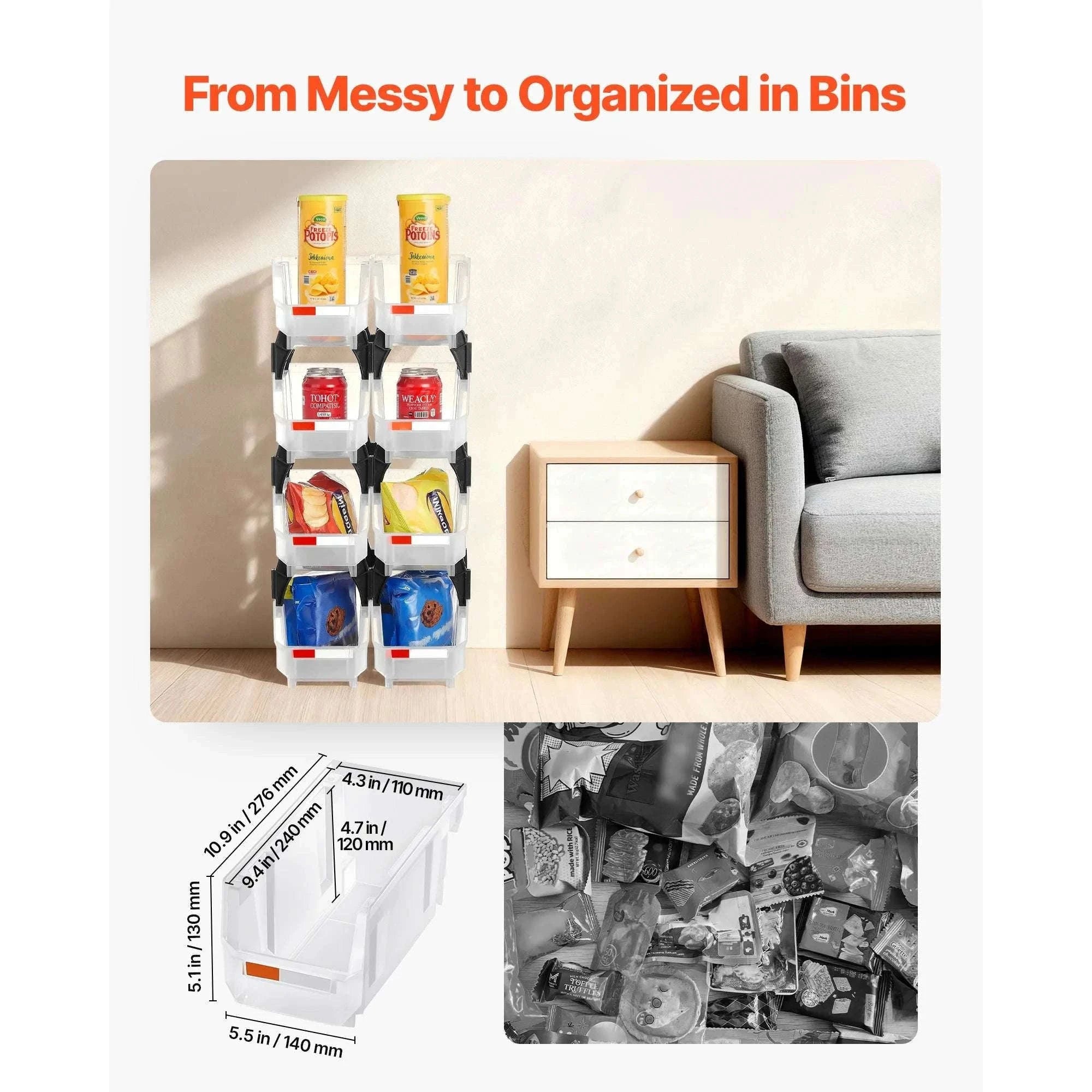 8 Pack Stackable Storage Bins with Front Access Organizer Boxes-Transparent / spain
