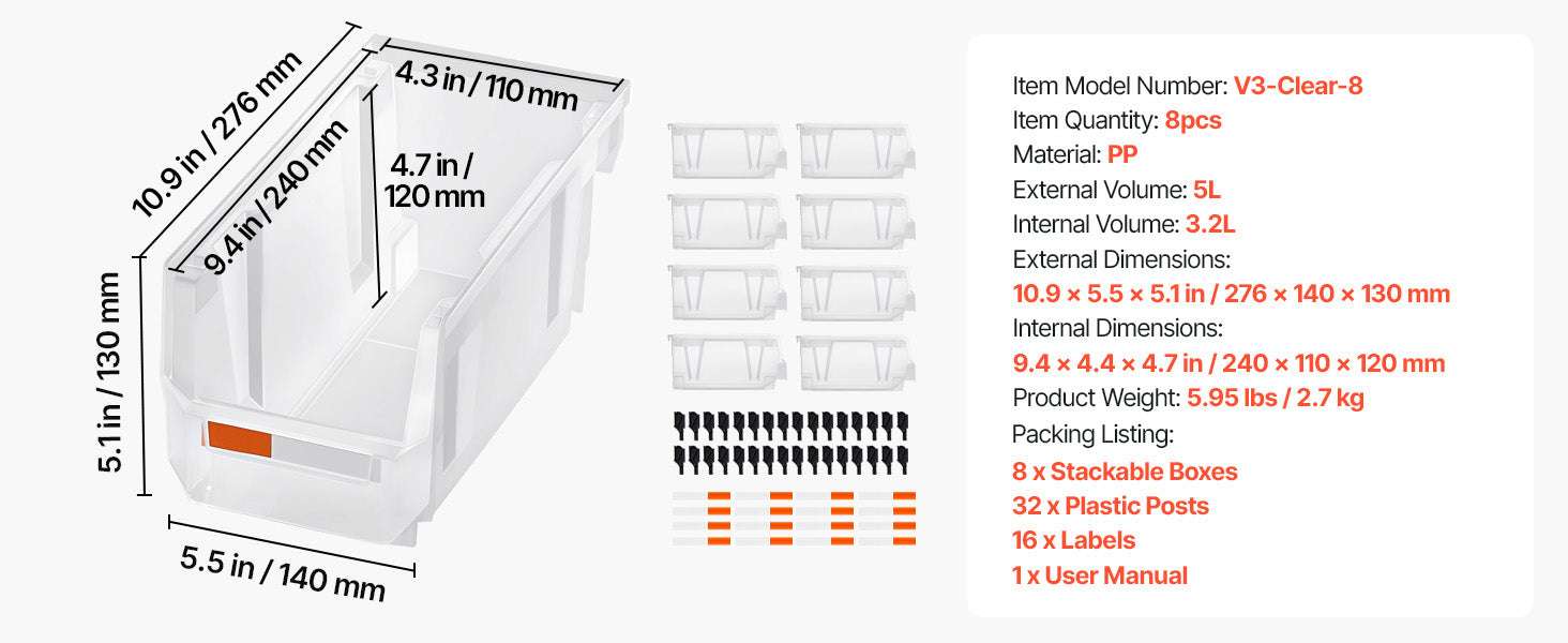 8 Pack Stackable Storage Bins with Front Access Organizer Boxes-Transparent / spain
