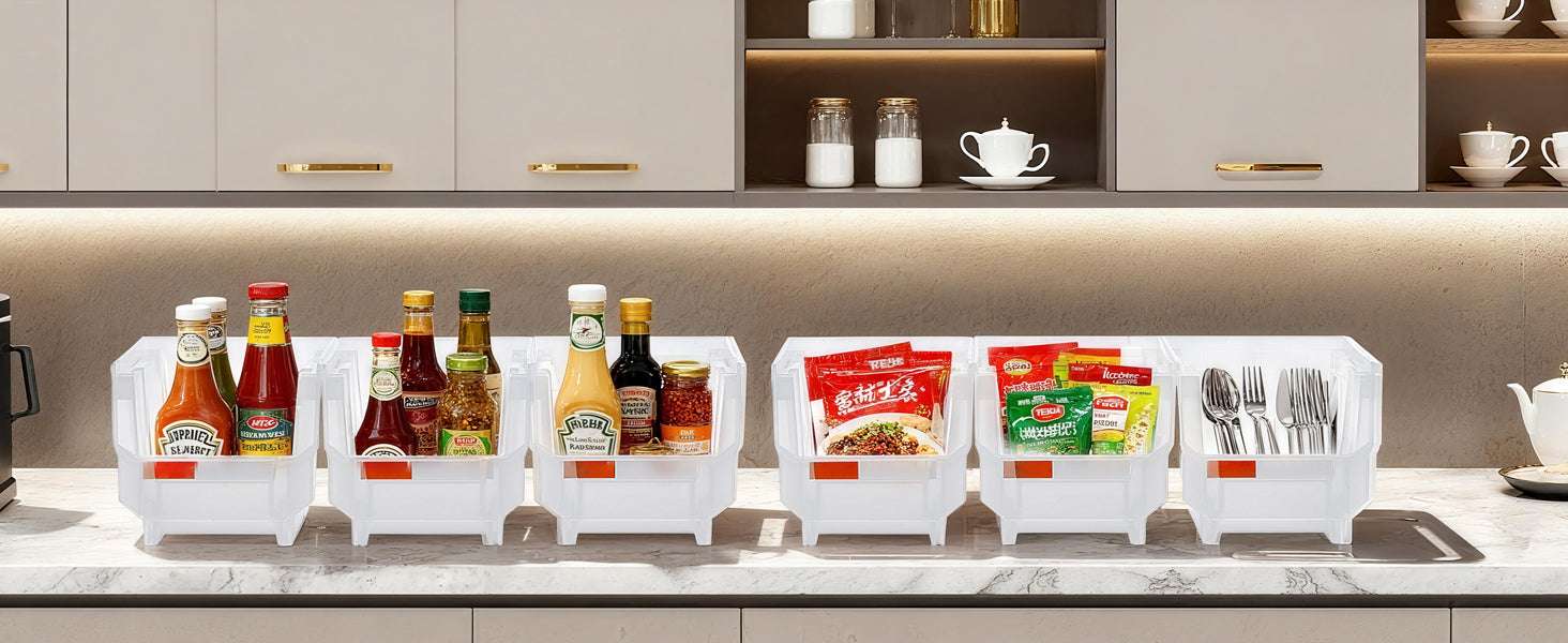 8 Pack Stackable Storage Bins with Front Access Organizer Boxes-Transparent / spain