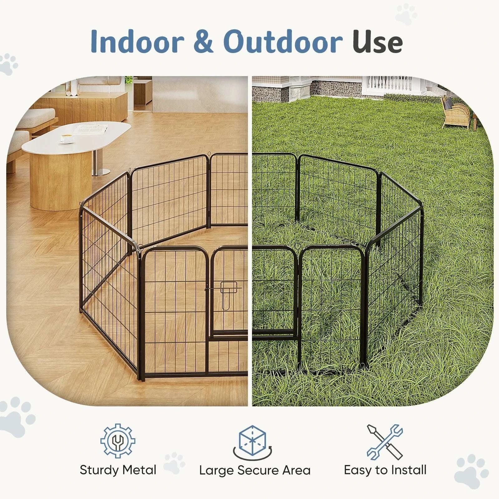 8-Panel Metal Dog Playpen Foldable Pet Fence with Door-24 Inch / United States
