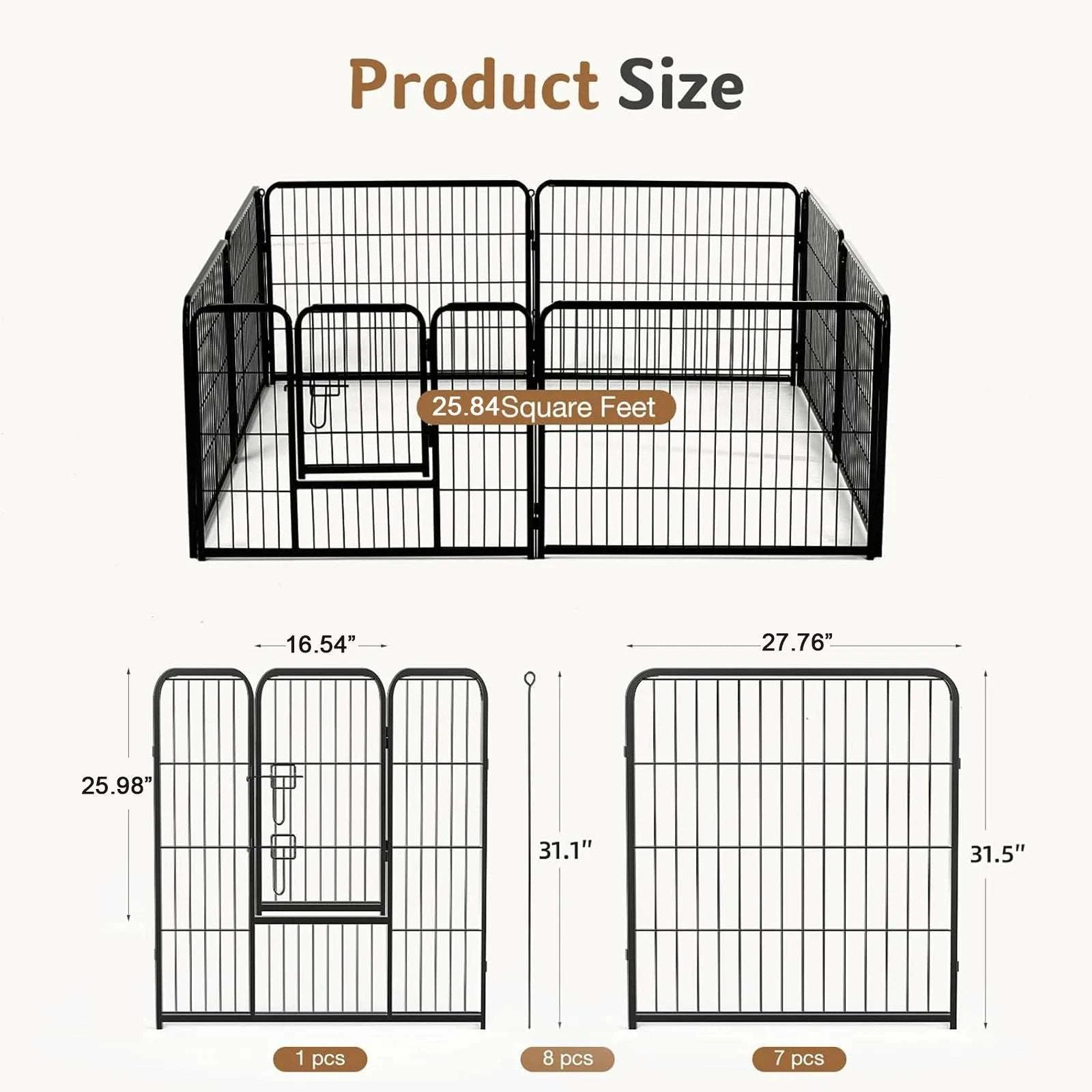 8-Panel Metal Dog Playpen Foldable Pet Fence with Door-24 Inch / United States