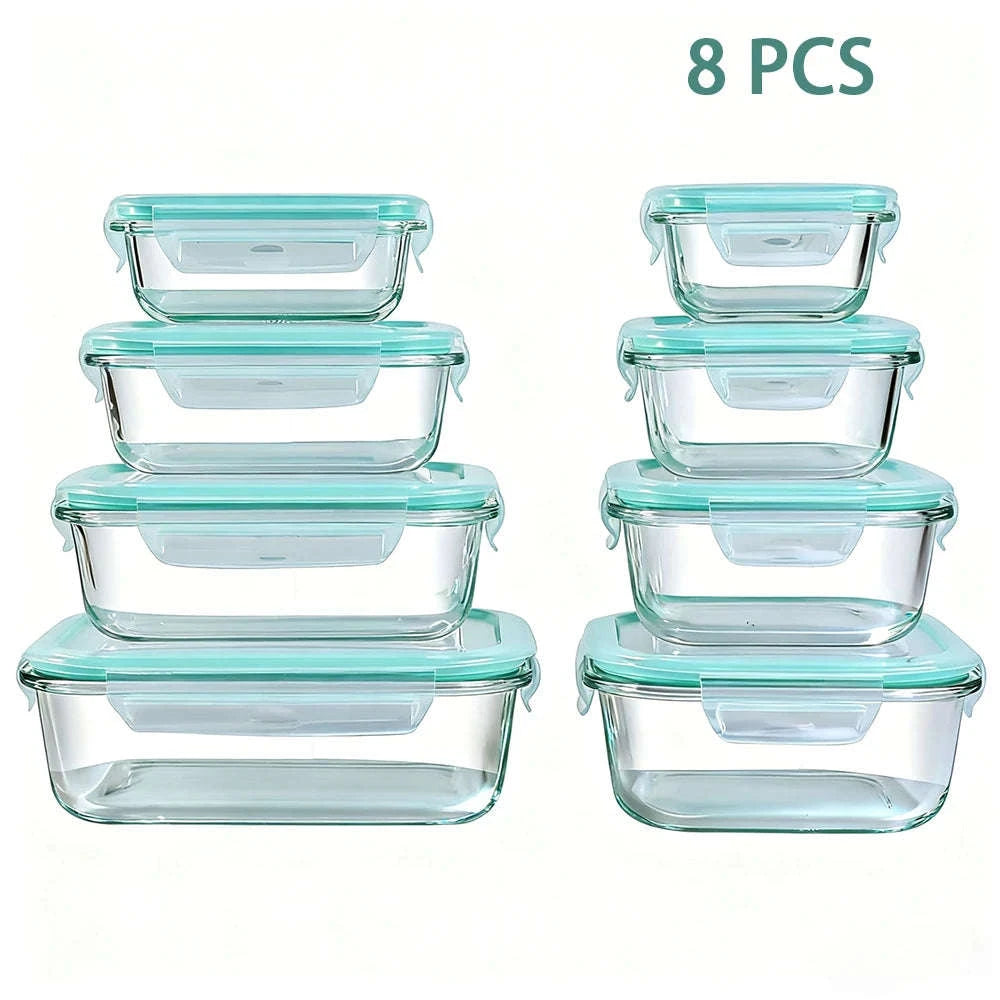 8-Piece Glass Food Storage Containers Set Leakproof Airtight Stackable-Green / United States