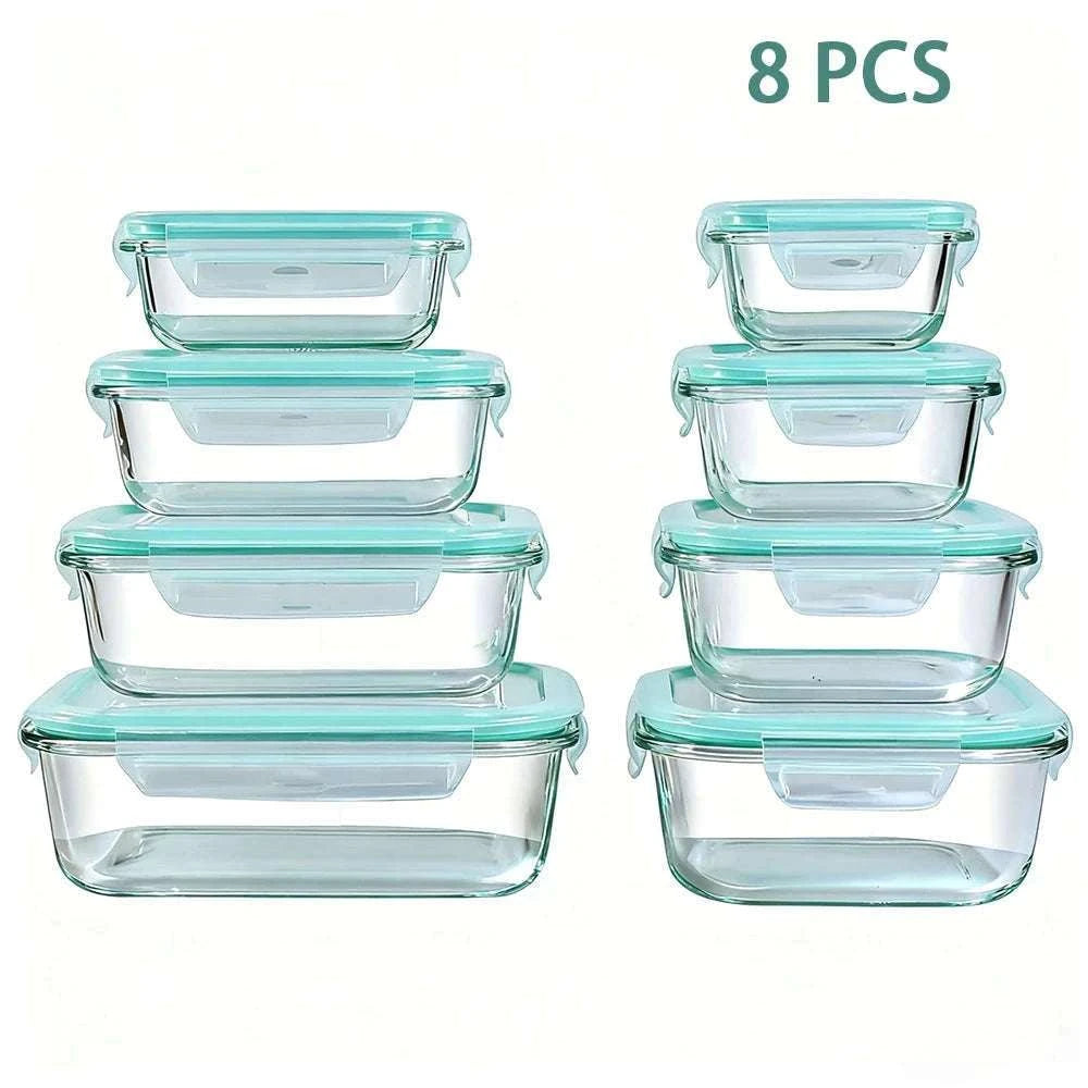 8-Piece Glass Food Storage Containers Set Leakproof Airtight Stackable-Green / United States