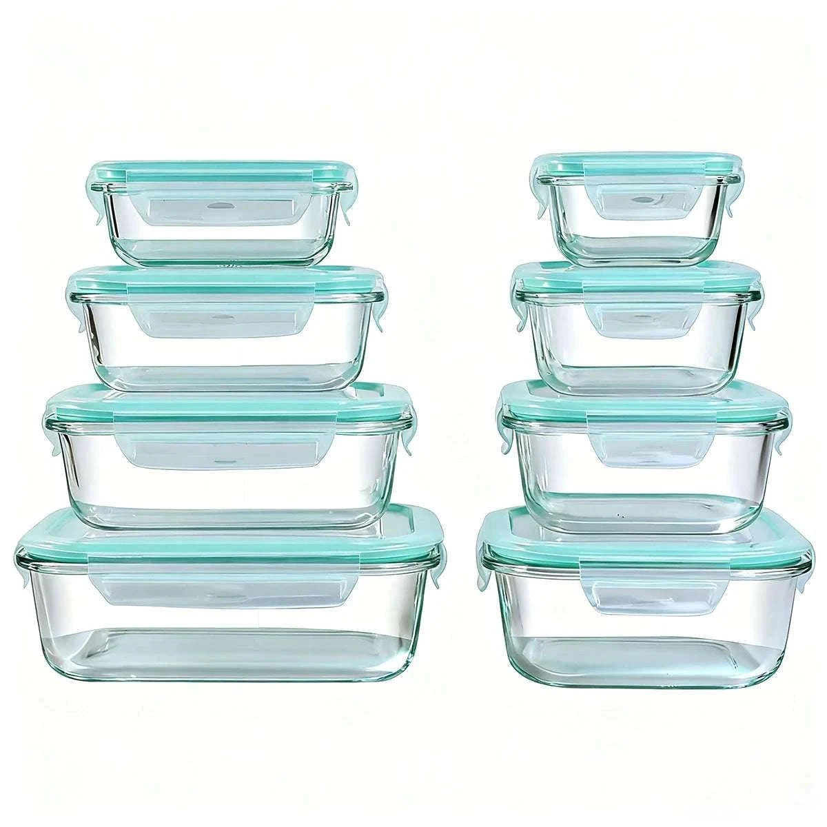 8-Piece Glass Food Storage Containers Set Leakproof Airtight Stackable-Green / United States