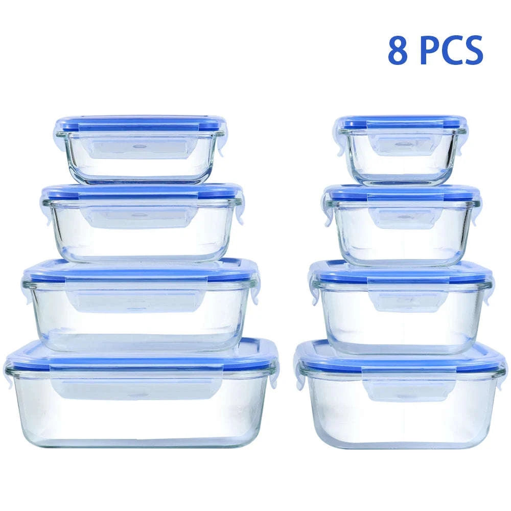 8-Piece Glass Food Storage Containers Set Leakproof Airtight Stackable-Green / United States