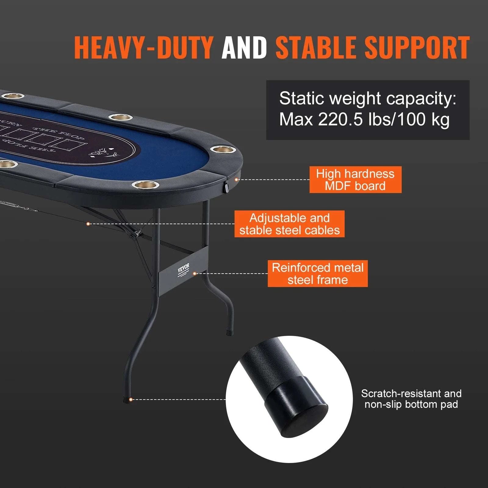 8 Player Foldable Poker Table with Cup Holders & Padded Rails-8players / United States