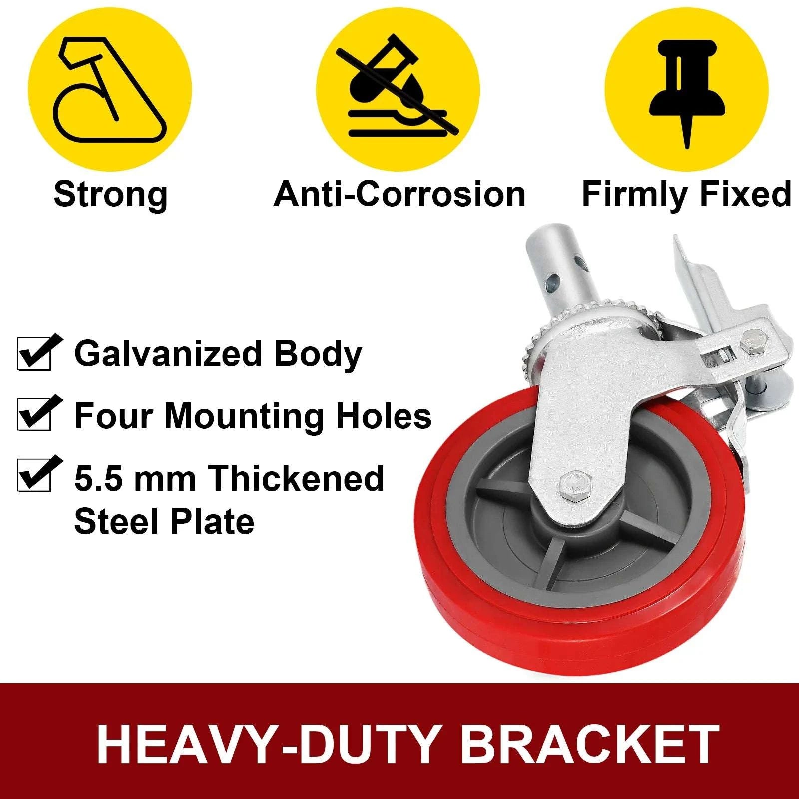 8" Polyurethane Swivel Caster Wheels Set of 4 with Brakes 3200 lb-red / United States