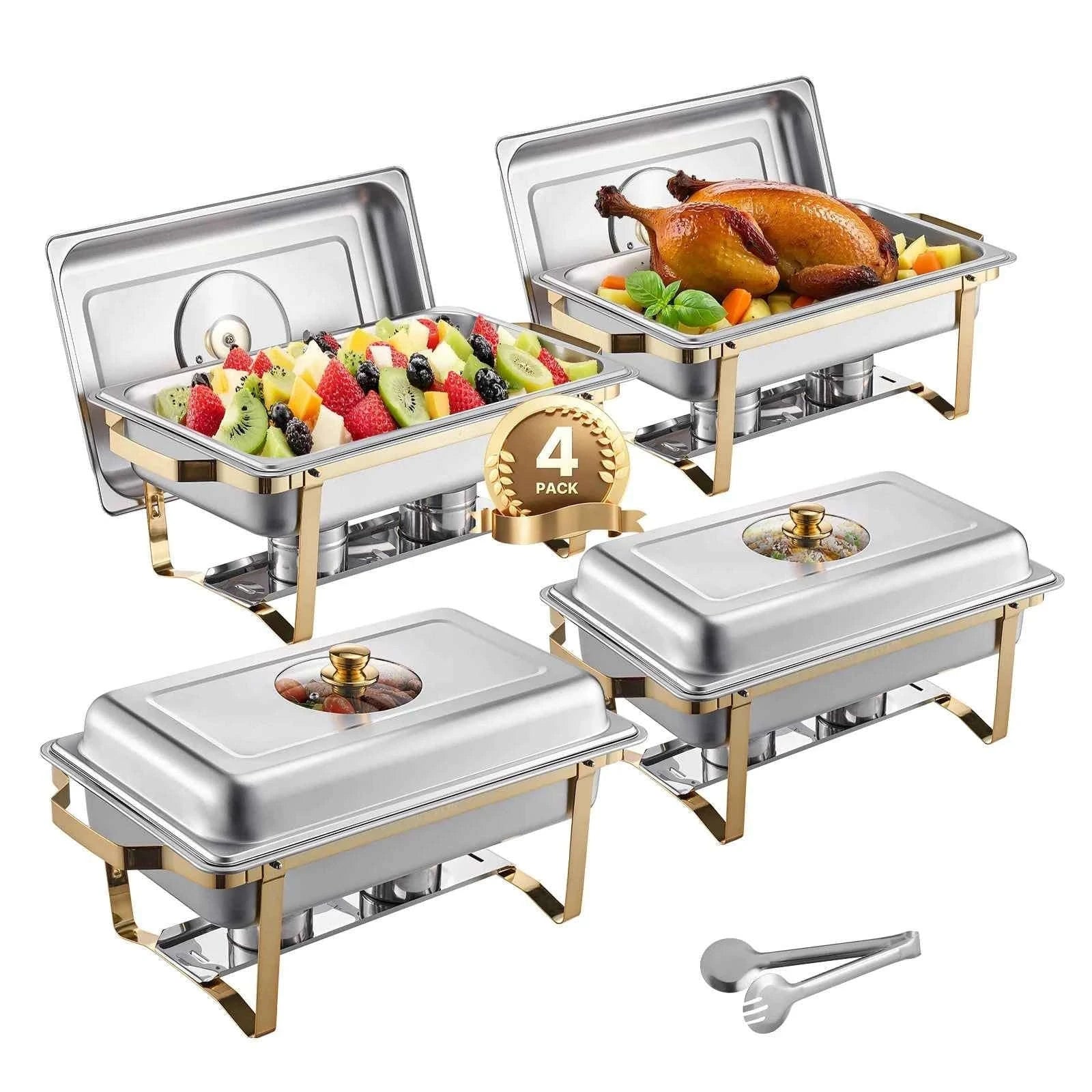 8 Qt 2-Pack Chafing Dish Buffet Set with 4 Full Size Pans-4 Packs / United States