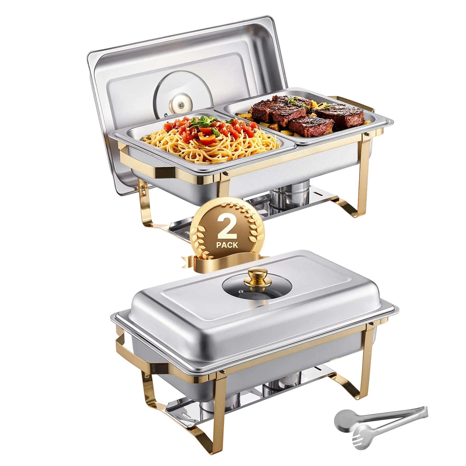 8 Qt 2-Pack Chafing Dish Buffet Set with 4 Full Size Pans-4 Packs / United States