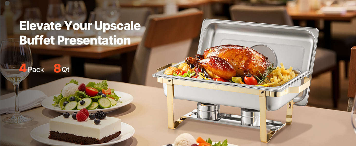 8 Qt 2-Pack Chafing Dish Buffet Set with 4 Full Size Pans-4 Packs / United States