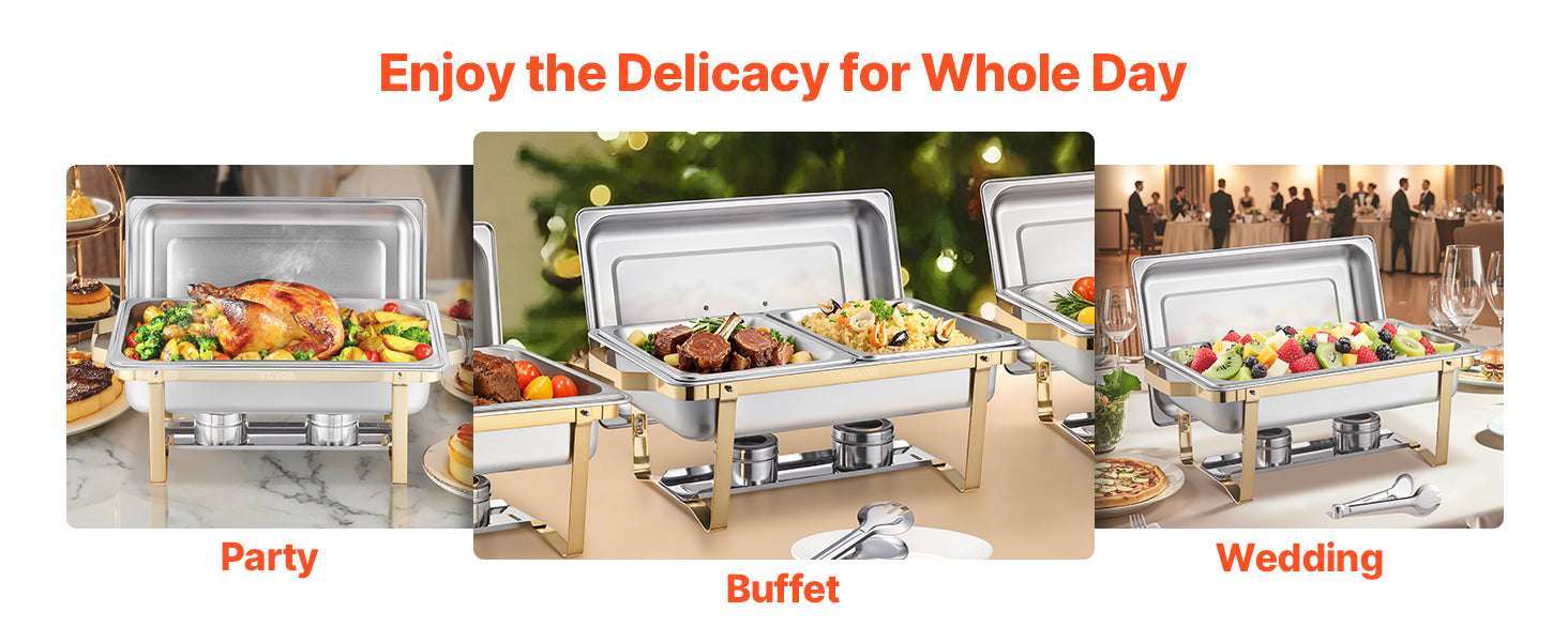 8 Qt Chafing Dish Buffet Set with 6 Pans for Catering & Events-Gold 4pcs / UNITED KINGDOM