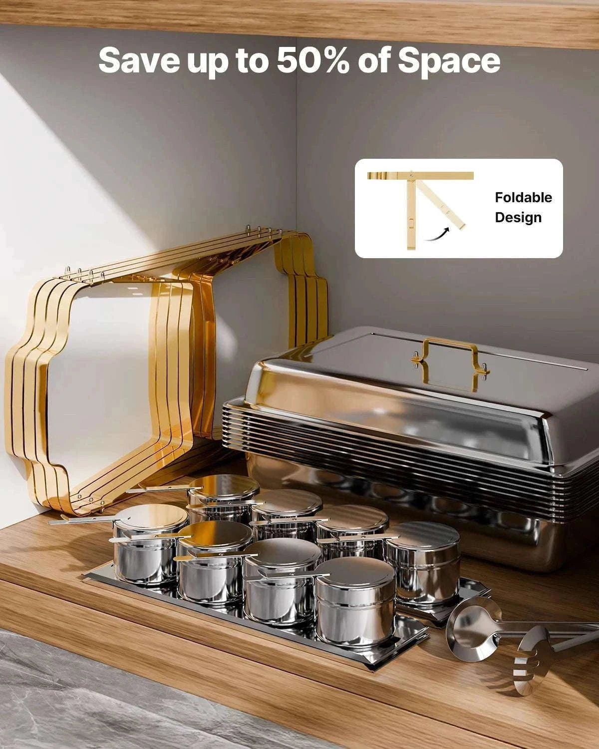 8 Qt Chafing Dish Buffet Set with 6 Pans for Catering & Events-Gold 4pcs / UNITED KINGDOM