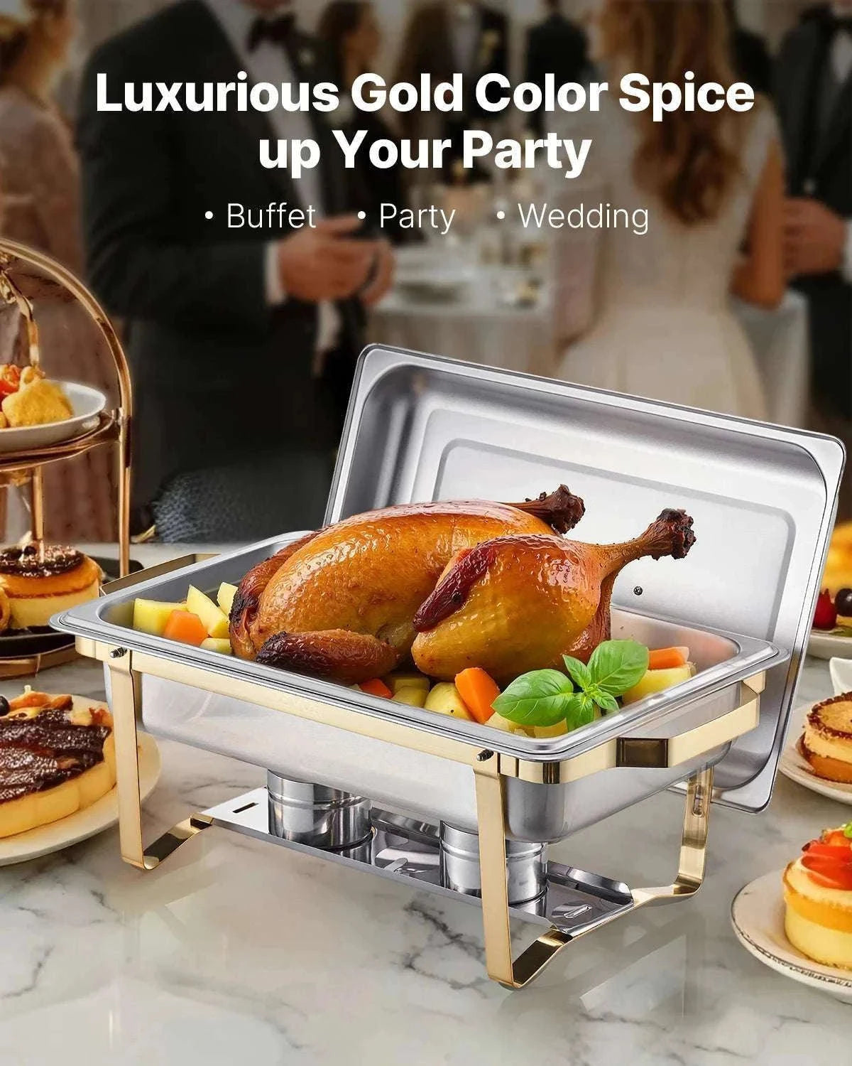 8 Qt Chafing Dish Buffet Set with 6 Pans for Catering & Events-Gold 4pcs / UNITED KINGDOM