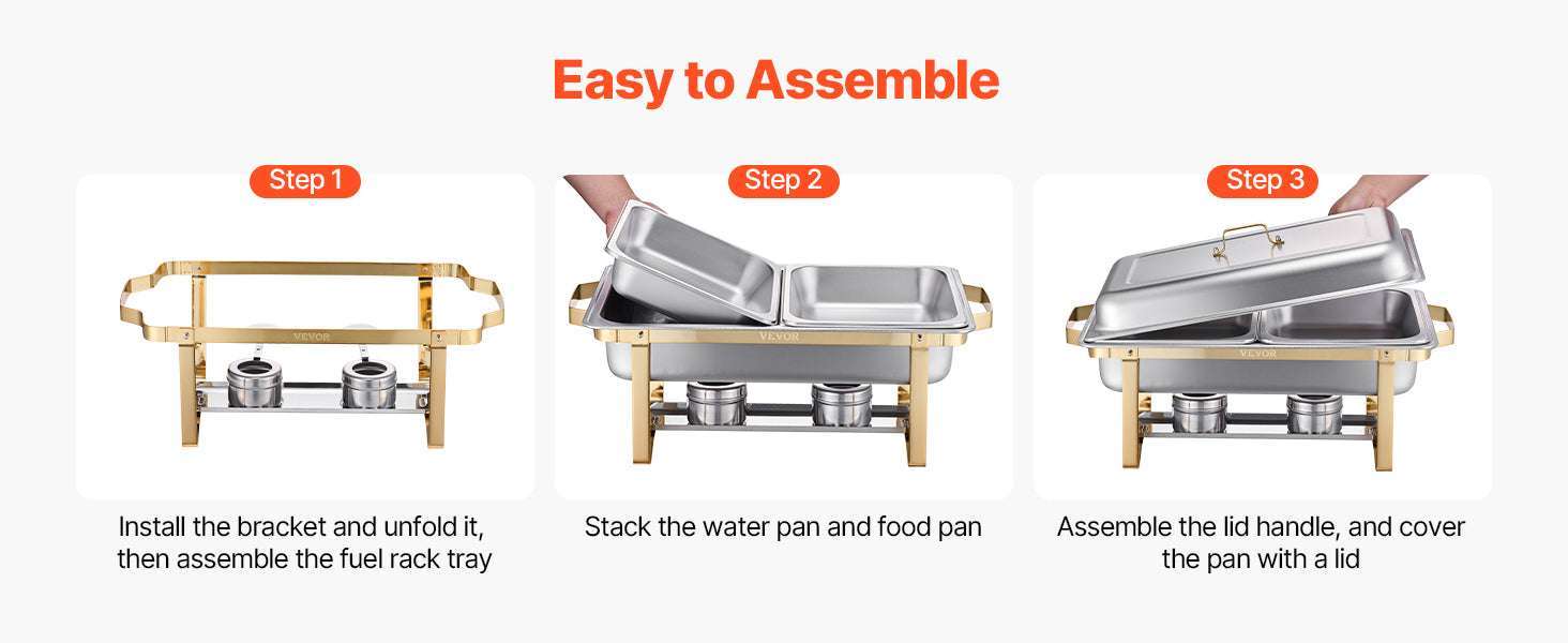 8 Qt Chafing Dish Buffet Set with 6 Pans for Catering & Events-Gold 4pcs / UNITED KINGDOM