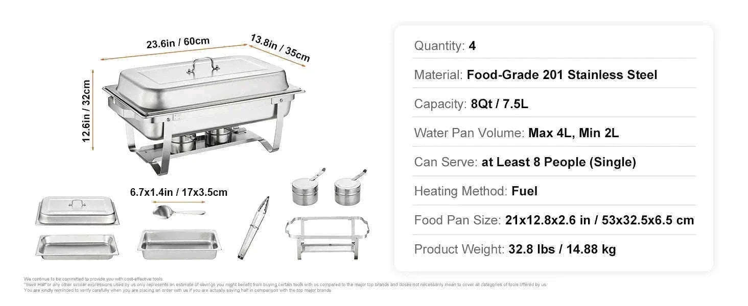 8 Qt Rectangle Chafing Dish Buffet Warmer Set-2 Packs / United States