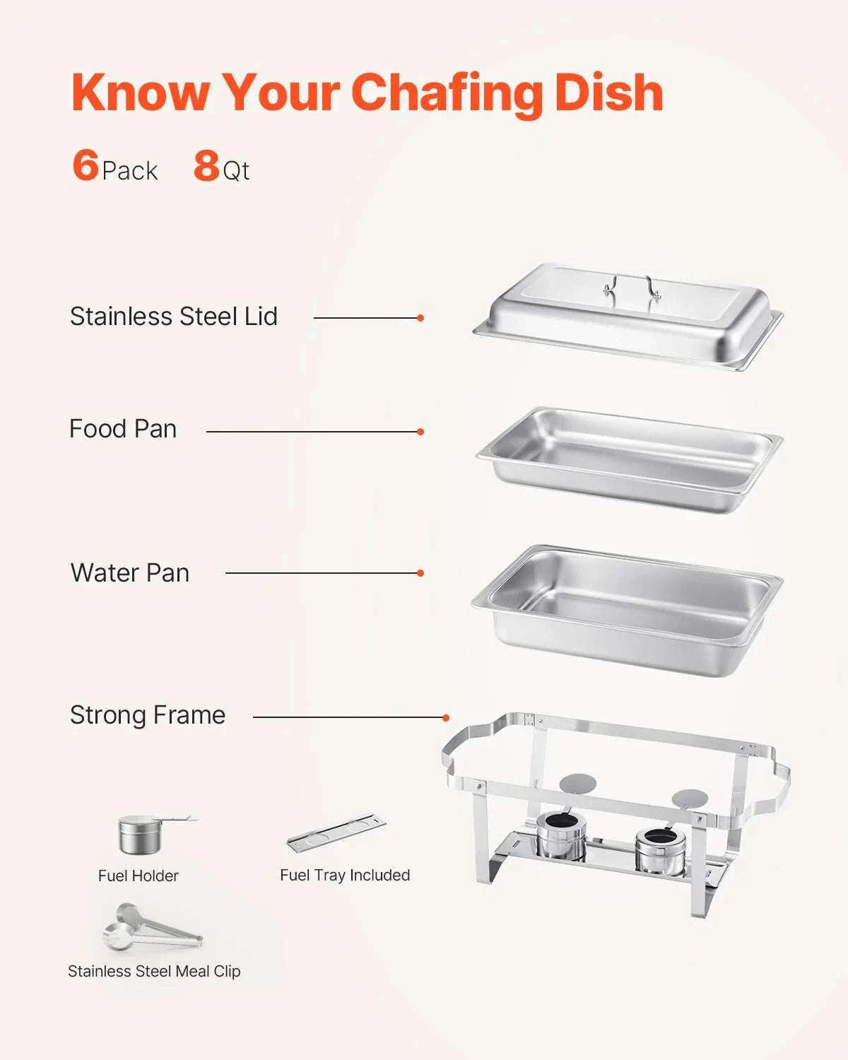 8 Qt Stainless Steel Chafing Dish Buffet Set with Lid (4/6 Pack)-6 packs / CZECH REPUBLIC