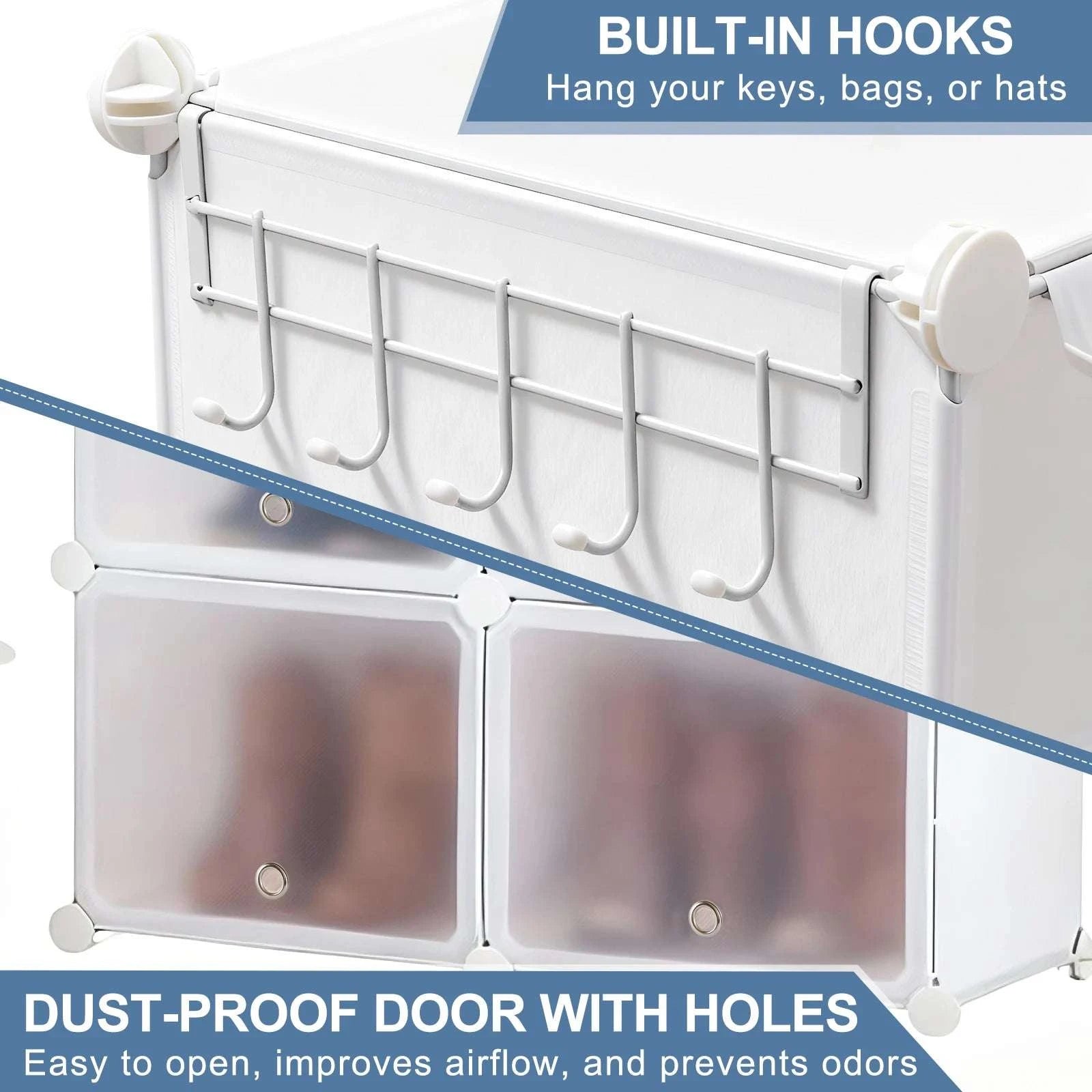 8-Tier Shoe Storage Cabinet with Doors Space-Saving Organizer-White / United States