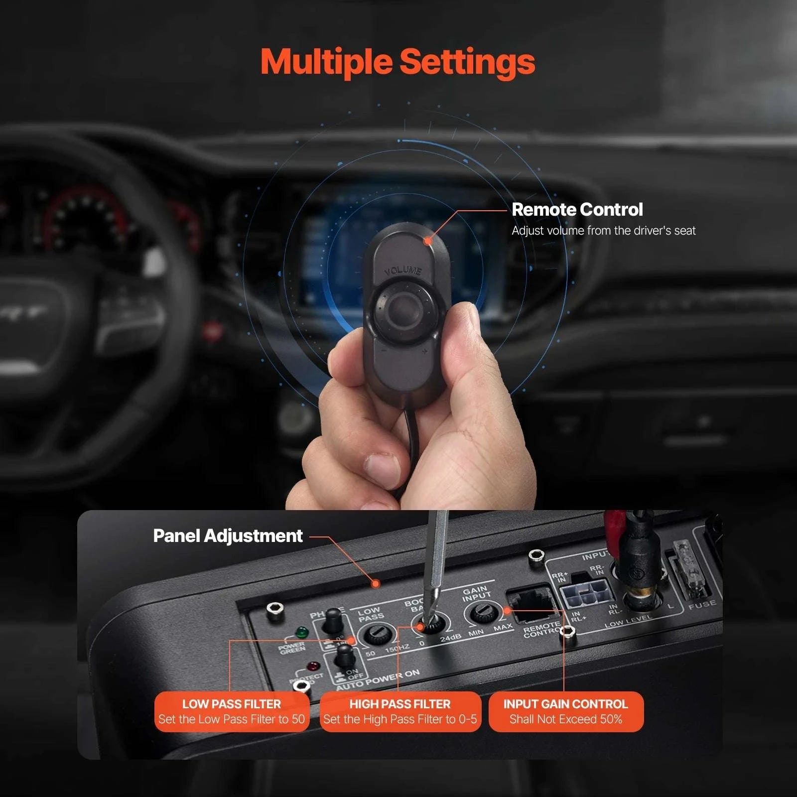 8" Underseat Car Subwoofer with Built-In Amp 240W Peak Power-120W / United States