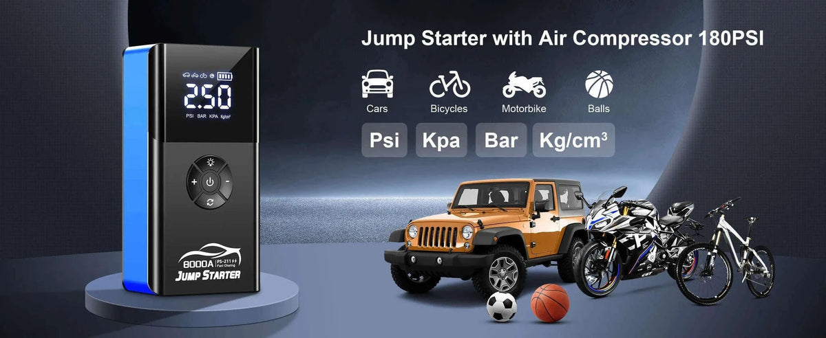 8000A Car Jump Starter with Air Compressor & Portable Power Bank-8000A Ordinary Clip / China Mainland