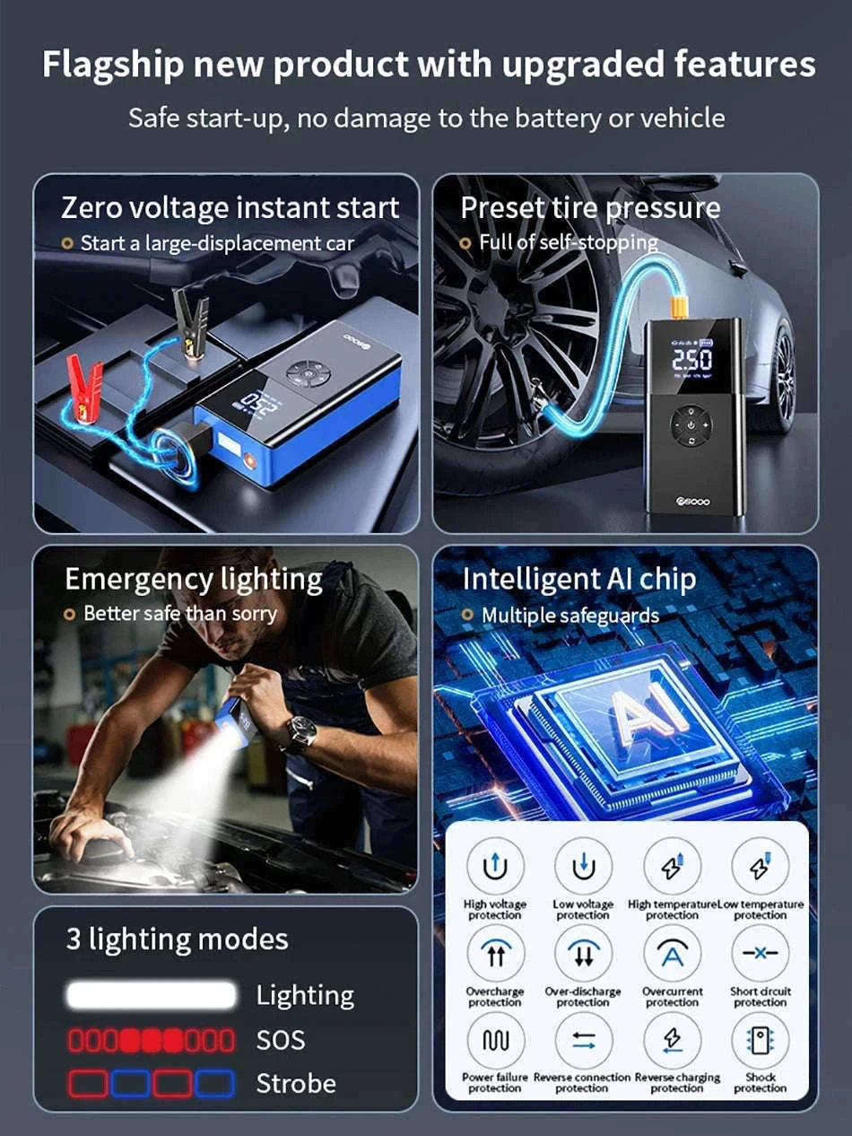 8000A Car Jump Starter with Air Compressor & Portable Power Bank-8000A Ordinary Clip / China Mainland