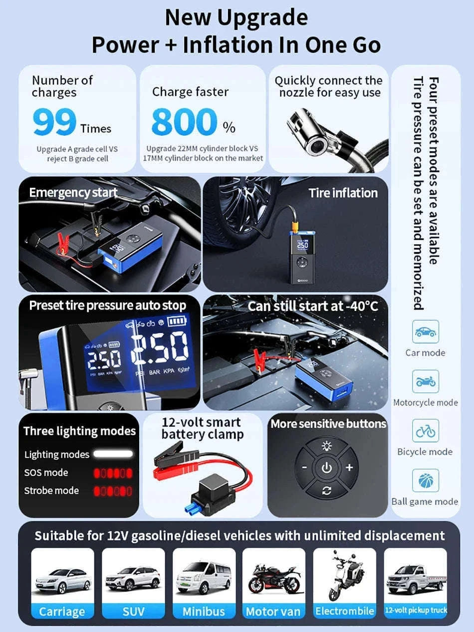 8000A Car Jump Starter with Air Compressor & Portable Power Bank-8000A Ordinary Clip / China Mainland