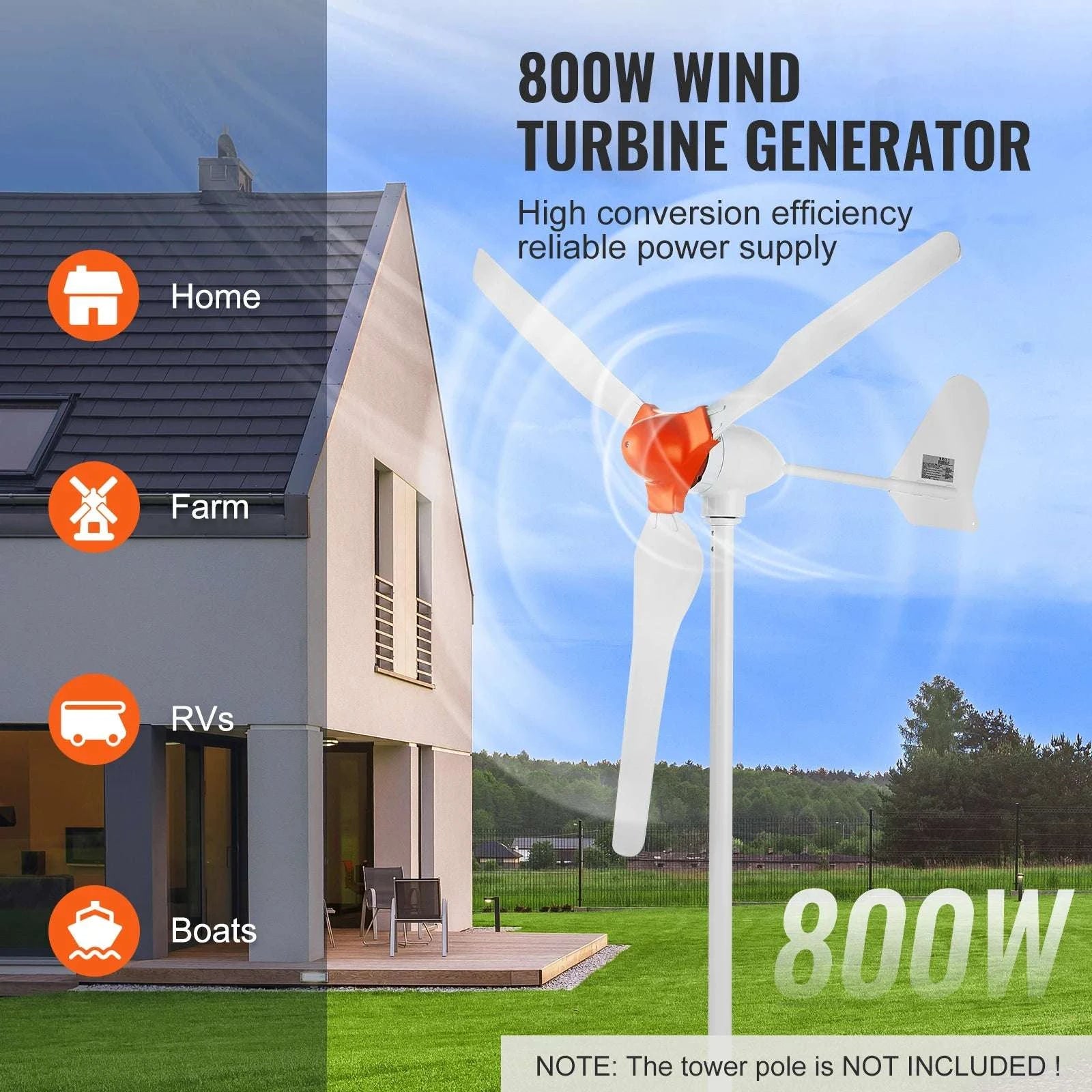 800W 12V Wind Turbine Generator Kit with MPPT Controller-800W 3Blades / United States