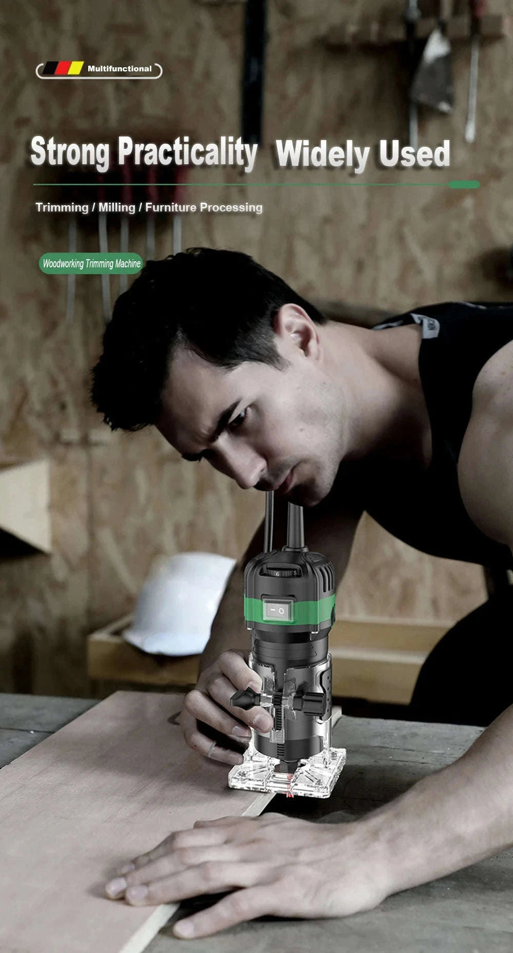 800W 6‑Speed Electric Wood Edge Router Trimmer-Standard / Poland