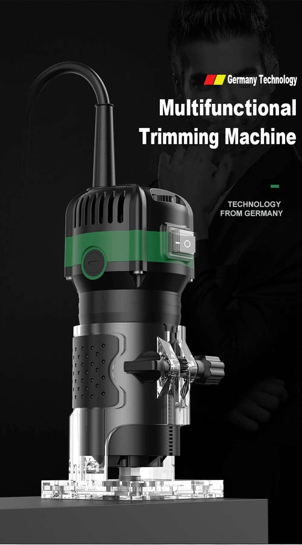 800W 6‑Speed Electric Wood Edge Router Trimmer-Standard / Poland