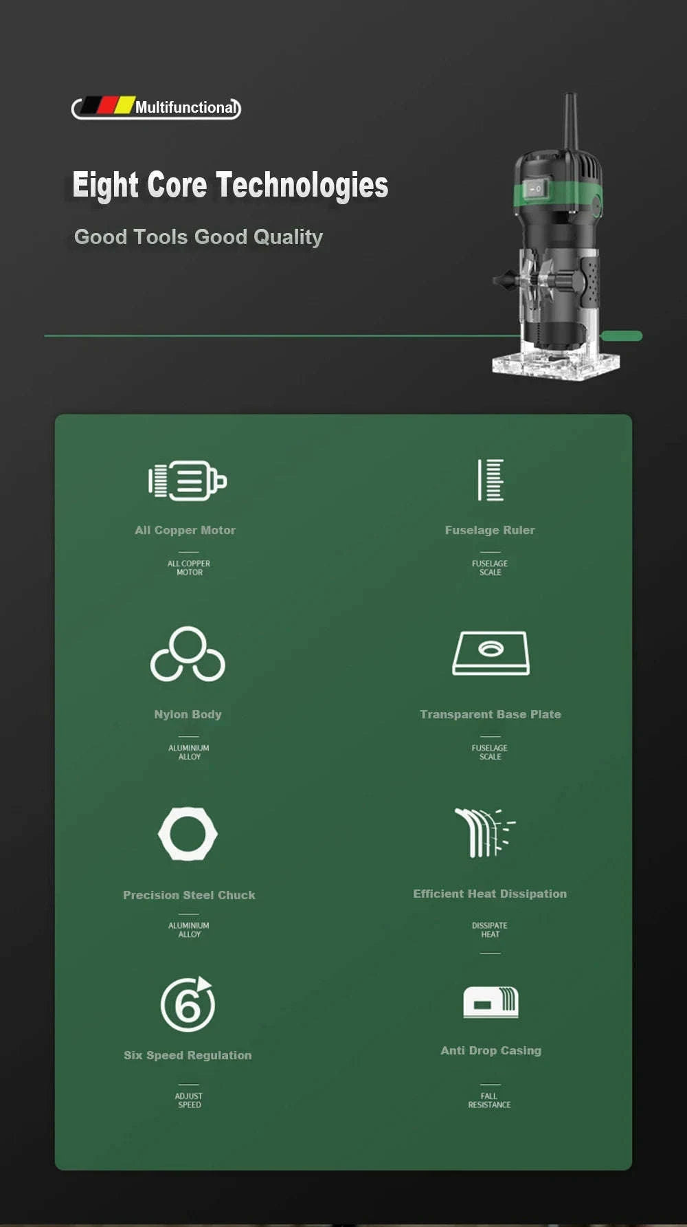 800W 6‑Speed Electric Wood Edge Router Trimmer-Standard / Poland