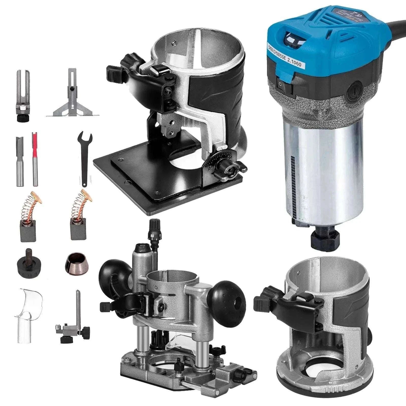 800W Compact Wood Router Kit Variable Speed 10,000–30,000 RPM-4 Bases / United States