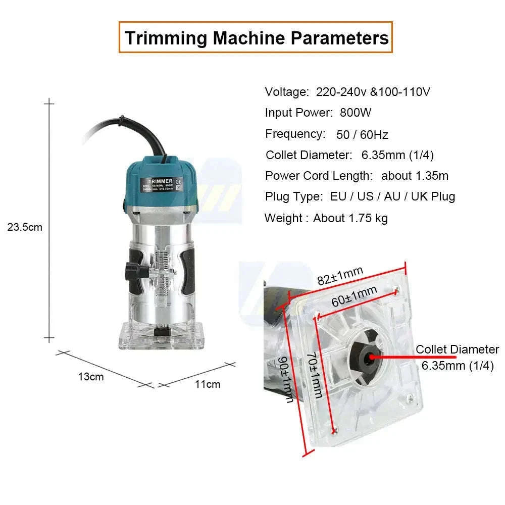 800W Wood Router Machine – High‑Speed Woodworking Trimmer-230v AU Plug
