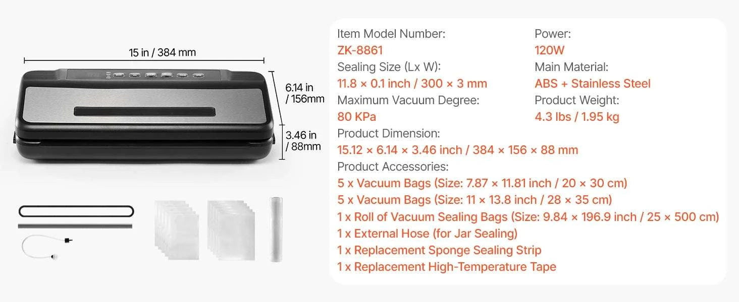 80kPa Electric Vacuum Sealer Machine 7-in-1 with Bags-