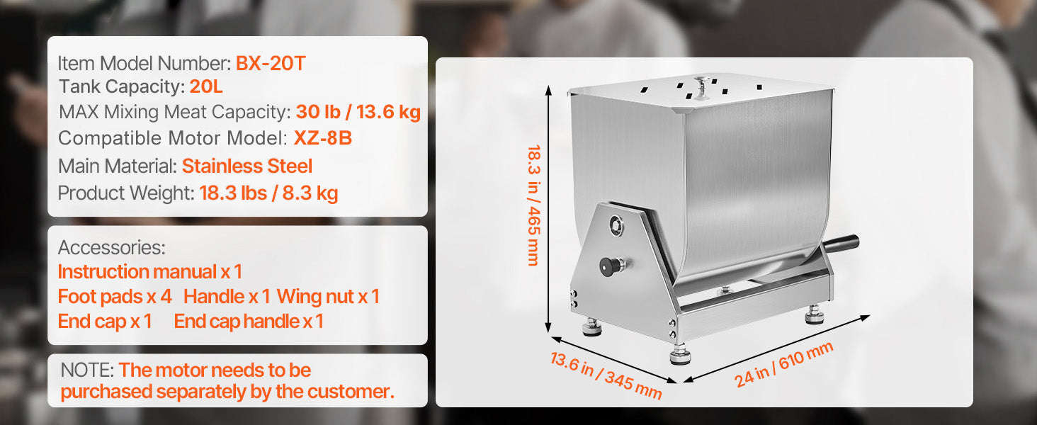 80L Manual Meat Mixer with Tilt Tank and Lid-40L / United States