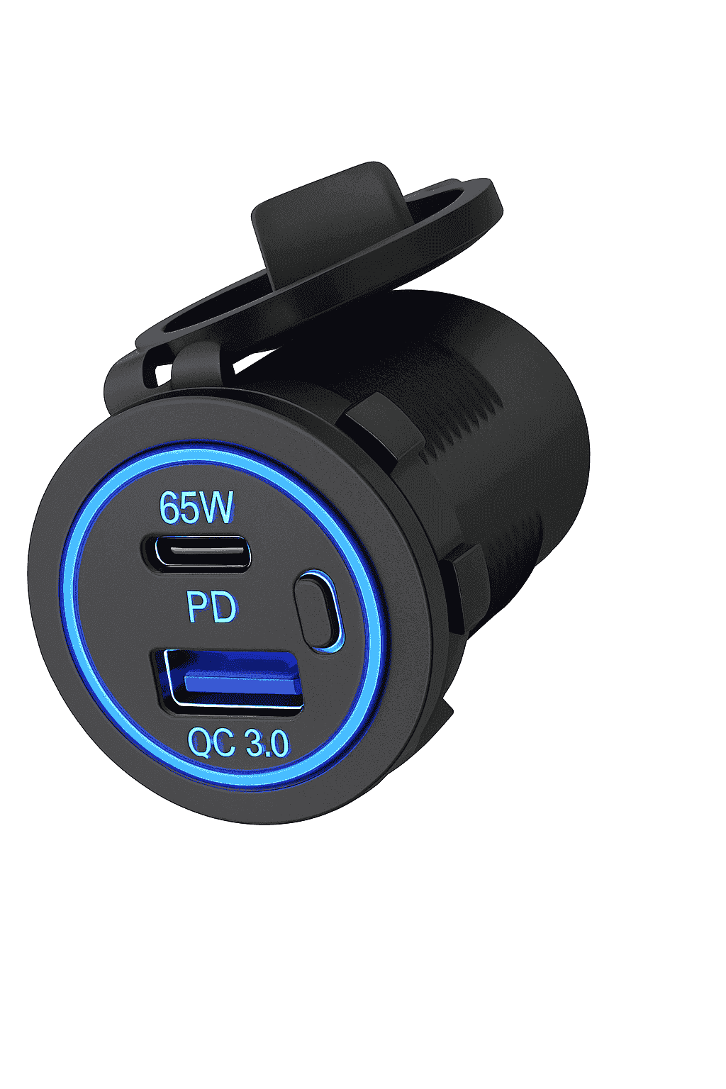 83W 12V Car Charger Socket with 65W USB-C PD and Switch-black