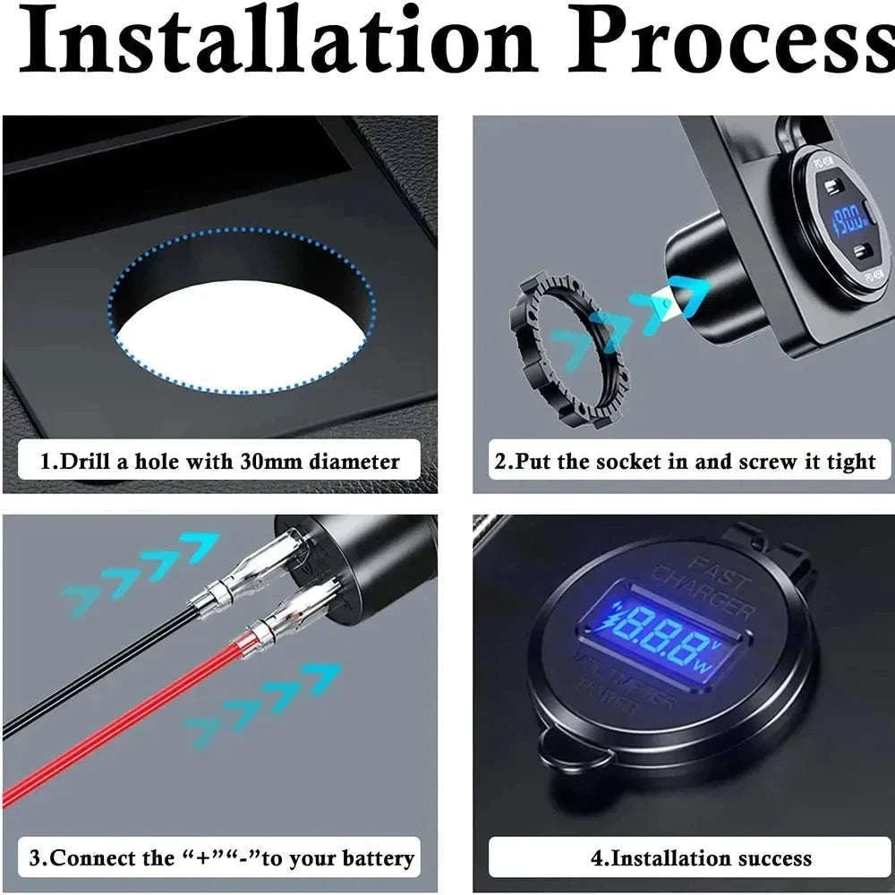 83W 12V Car Charger Socket with 65W USB-C PD and Switch-black