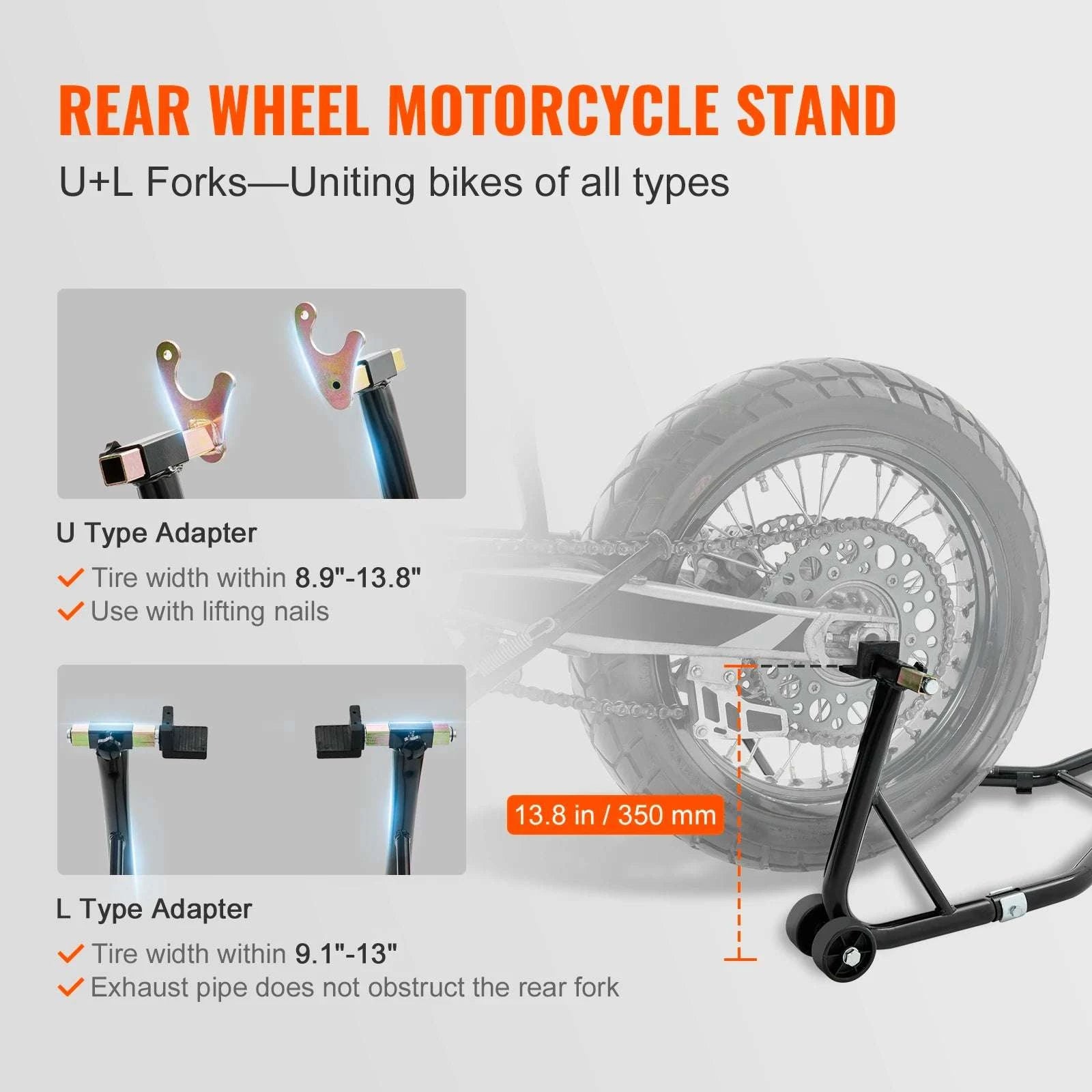 850lb Motorcycle Front & Rear Stand Lift Combo for Stable Maintenance-U Type L Type Fork / United States
