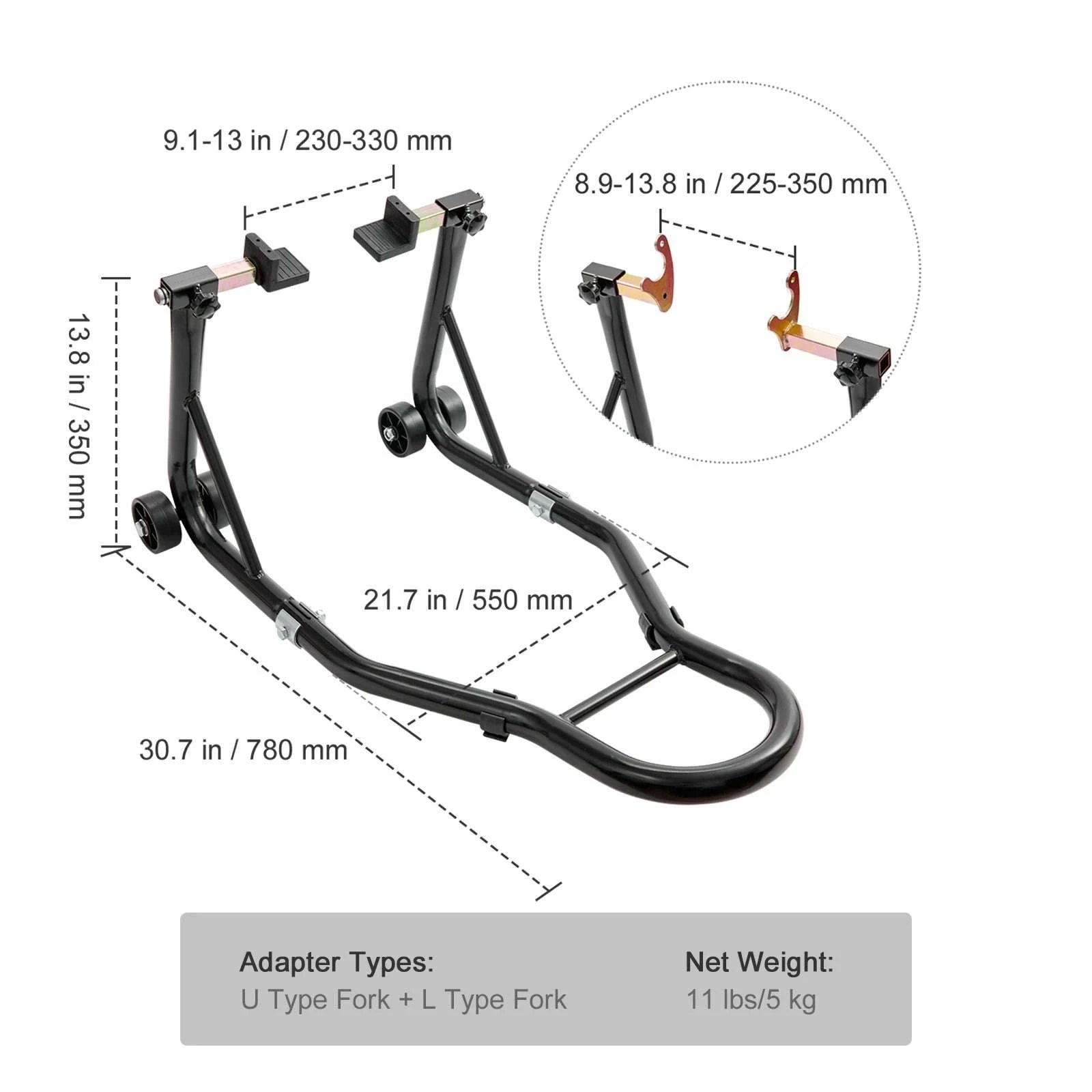 850lb Motorcycle Front & Rear Stand Lift Combo for Stable Maintenance-U Type L Type Fork / United States