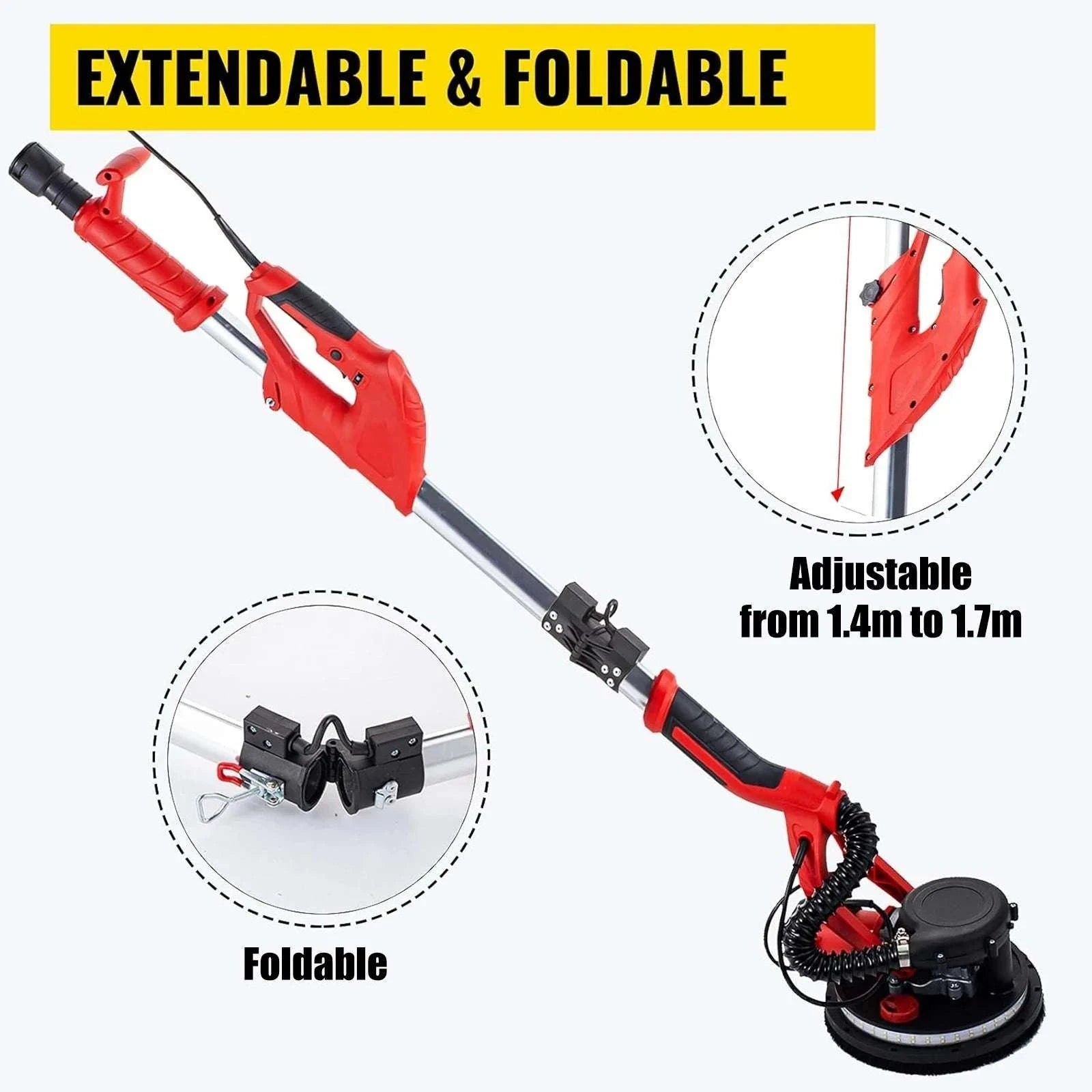 850W Drywall Sander with Variable Speed, LED Light & Extendable Handle-United States