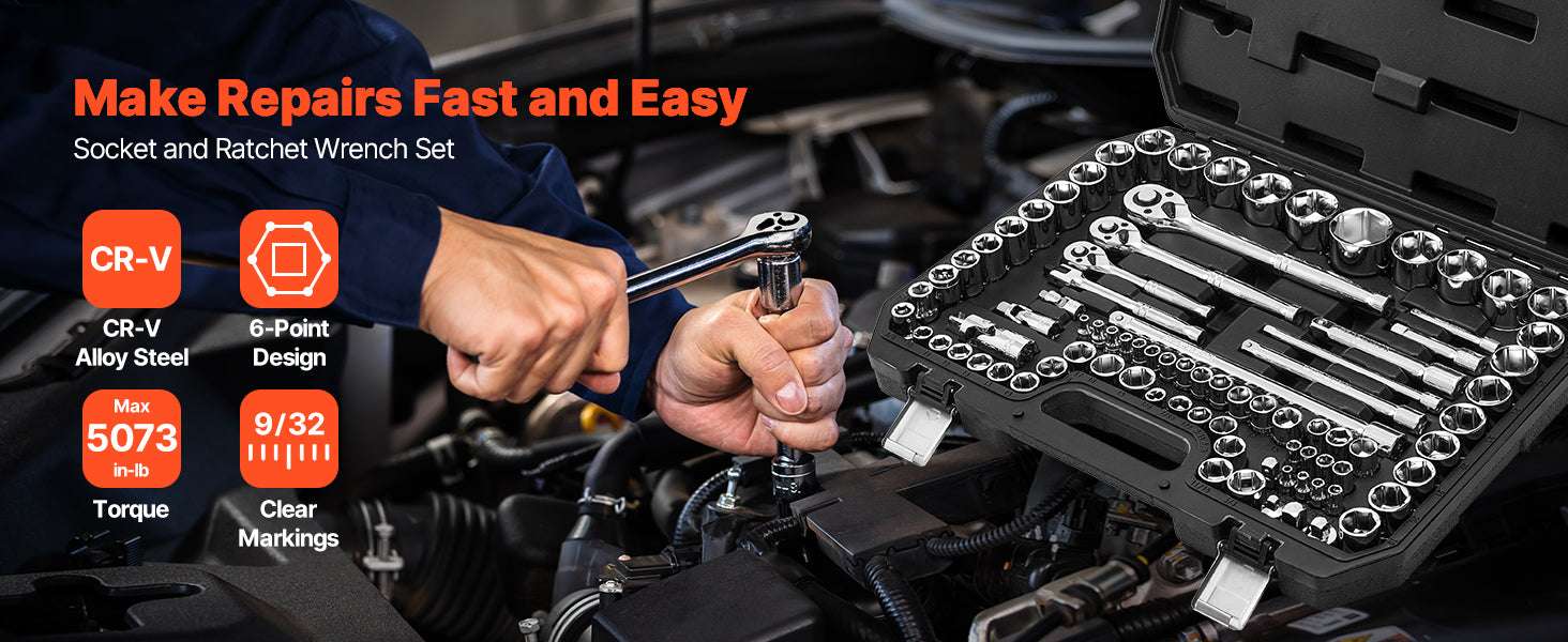 86-Piece Socket and Ratchet Set SAE & Metric Tool Kit-39PCs / United States