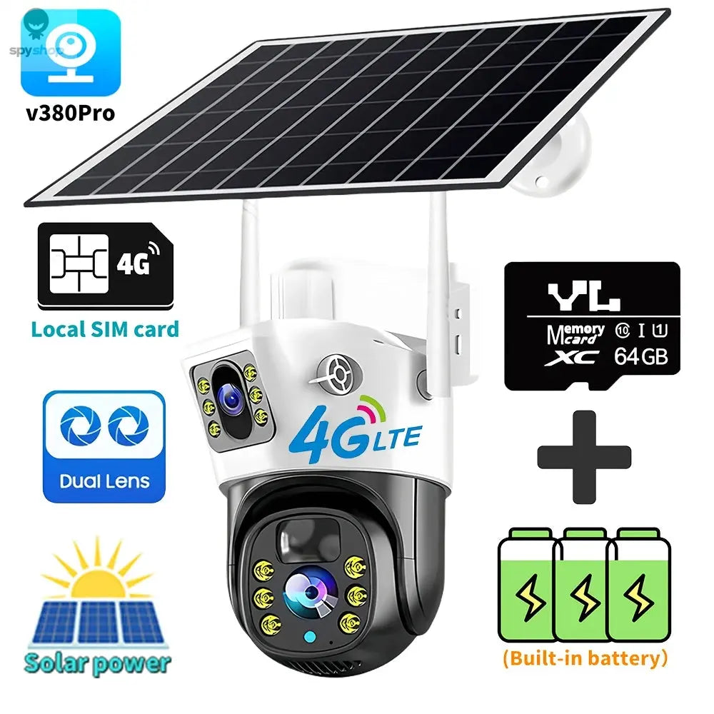 8MP Solar 4G SIM Card Wifi Outdoor IP Wireless Security CCTV HD Surveillance PTZ Camera Night Vision PIR Human Detection V380PRO Spy-shop.com