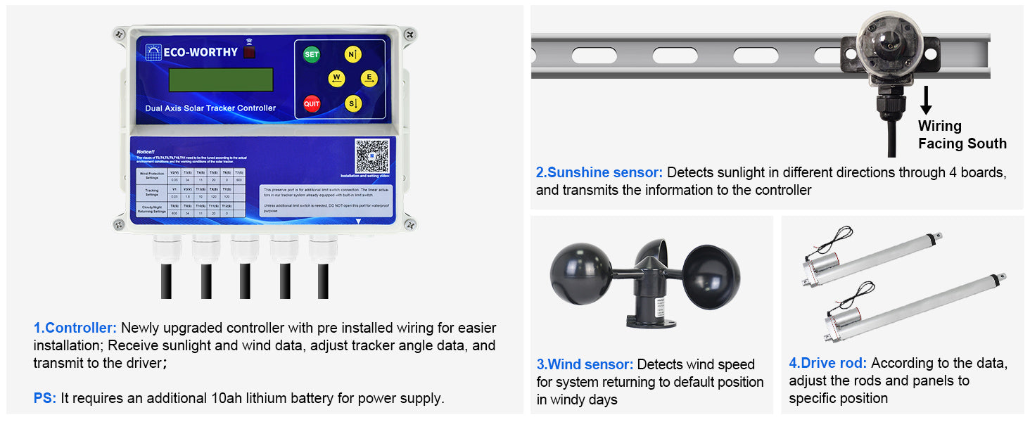 ECO-WORTHY Solar Panel Dual Axis Tracking System (Increase 40% Power) with Tracker Controller for Yard/Farm/Field