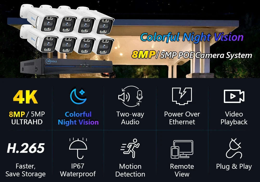 8CH PoE Security Camera System 5MP/8MP NVR Kit with Two-Way Audio-8CH 5MP With 6 Cam / Poland / 4T