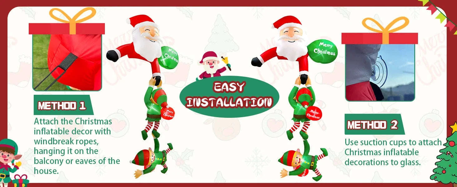 8FT Christmas Inflatable Decor with Climbing Santa, Reindeer & Snowman-8FT 1 / US-PLUG