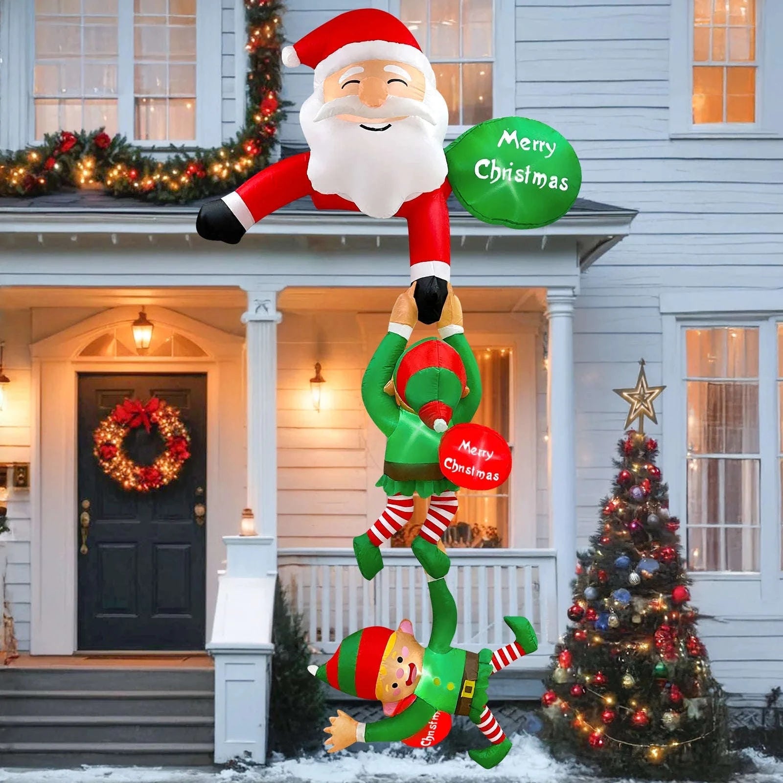 8FT Christmas Inflatable Decor with Climbing Santa, Reindeer & Snowman-8FT 1 / US-PLUG