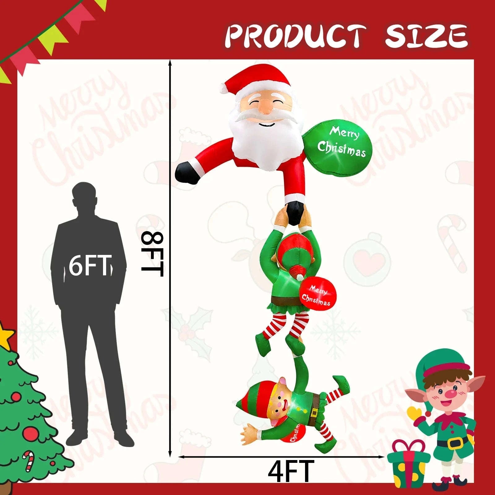 8FT Christmas Inflatable Decor with Climbing Santa, Reindeer & Snowman-8FT 1 / US-PLUG