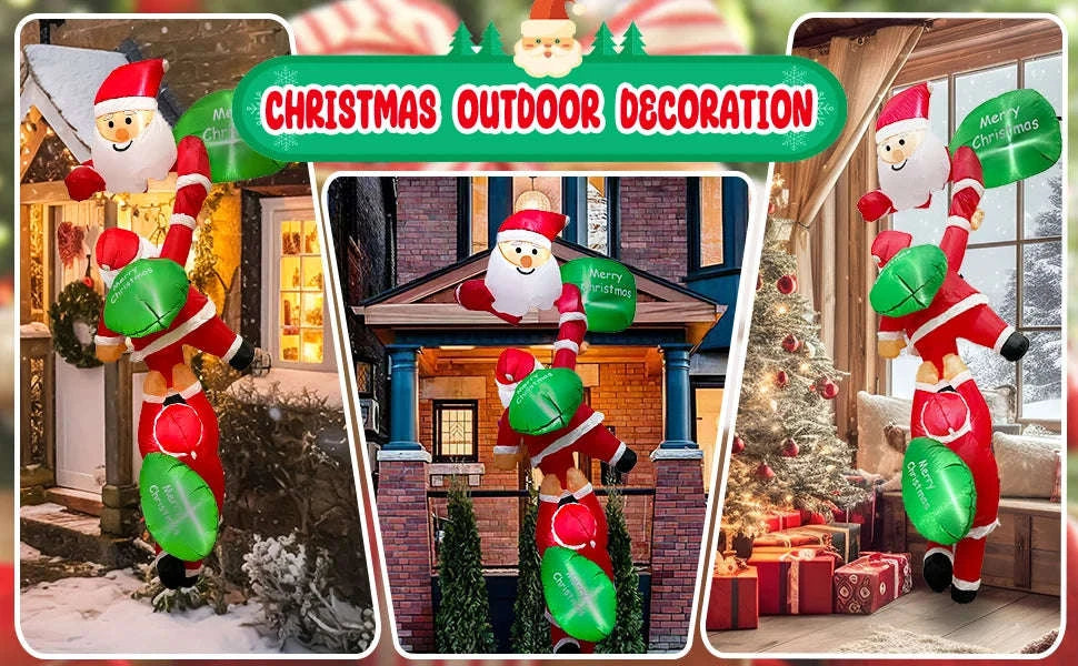 8FT Christmas Inflatable Decor with Climbing Santa, Reindeer & Snowman-8FT 1 / US-PLUG